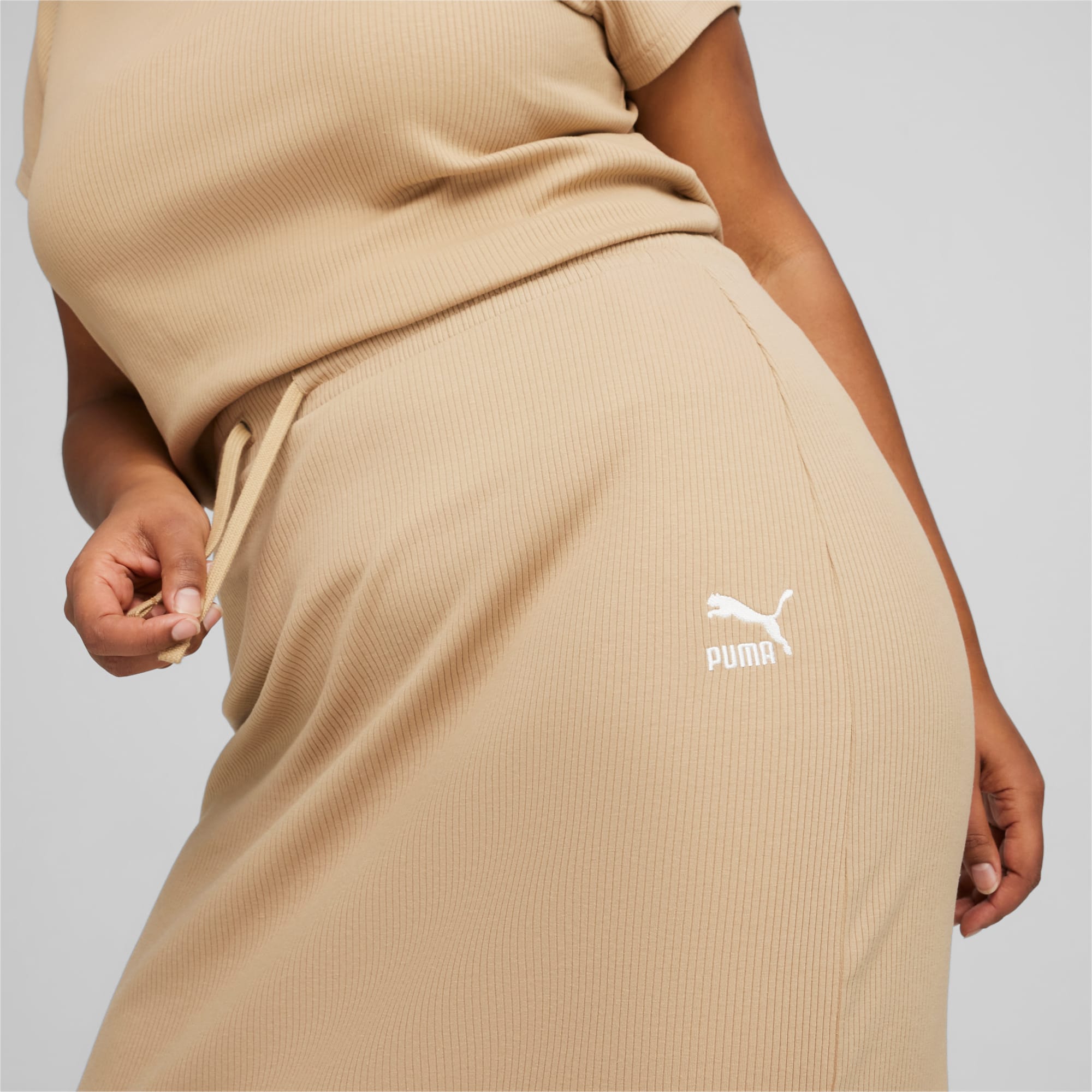 PUMA Classics Women's Ribbed Midi Skirt, Prairie Tan, Size XXS, Clothing