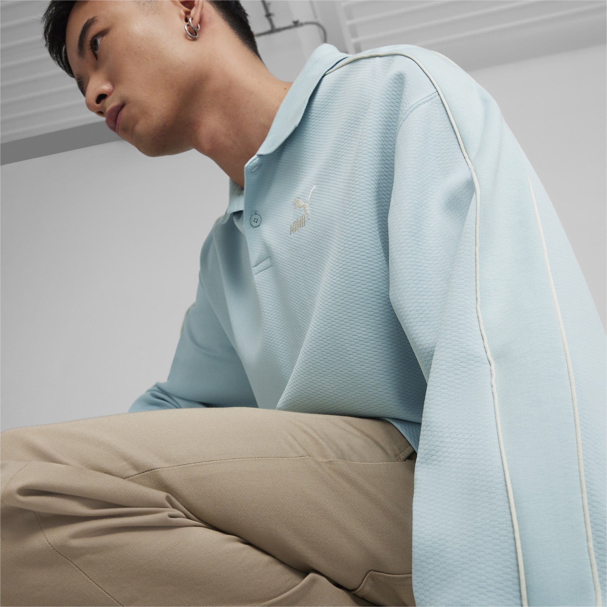 PUMA T7 Men's Polo Sweatshirt, Turquoise Surf, Size XXL, Clothing