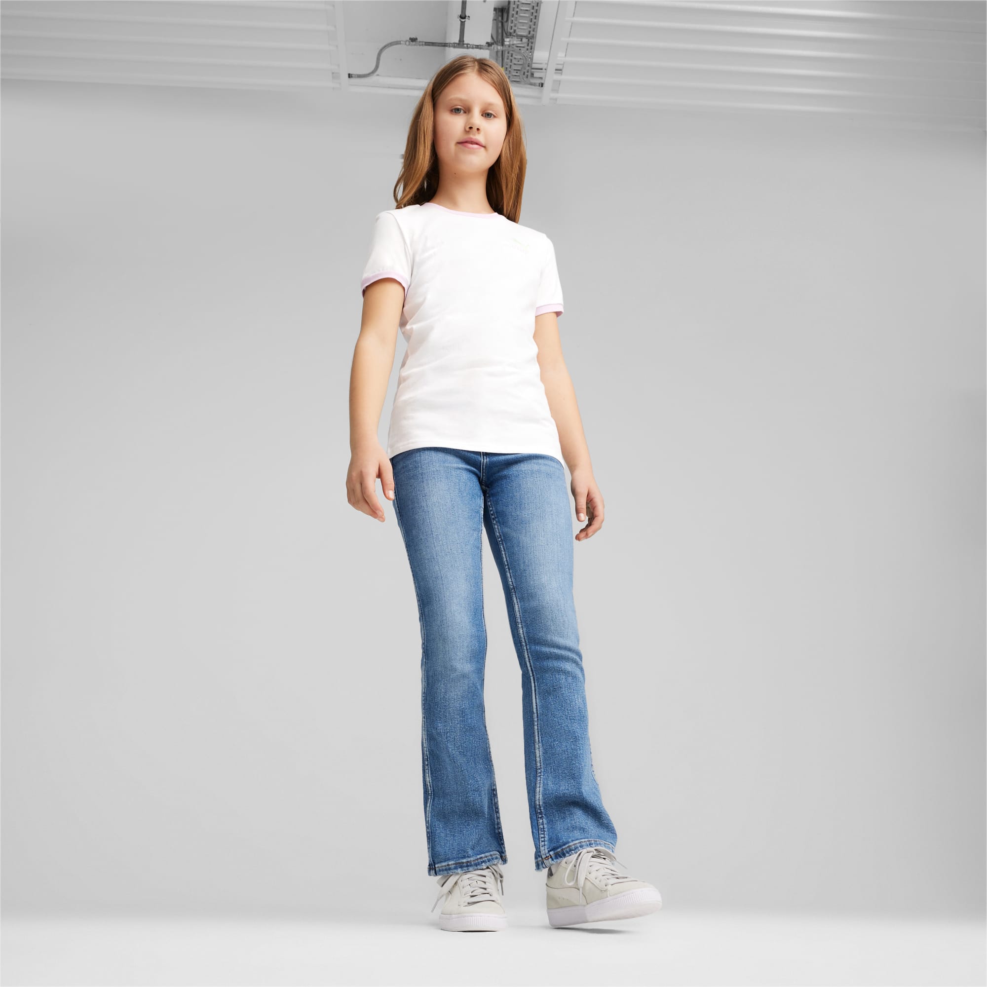 PUMA Classics Match Point Youth T-Shirt, White, Size 128, Clothing