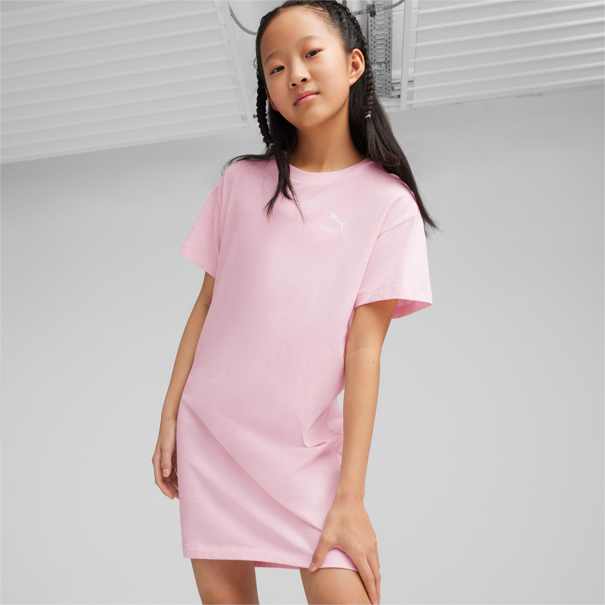 PUMA Better Classics Girl's T-Shirt Dress, Whisp Of Pink, Size 128, Clothing