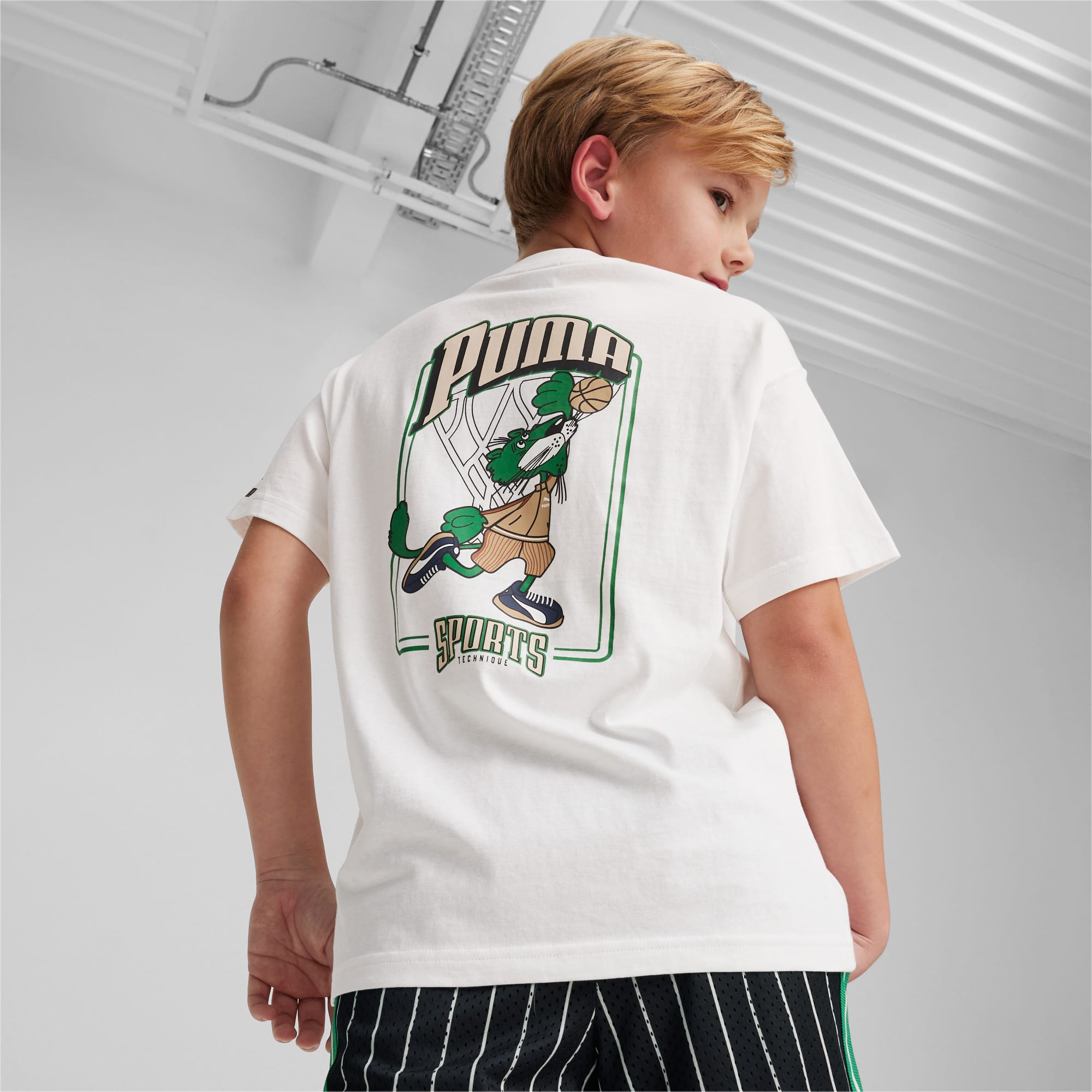 PUMA For The Fanbase Youth Graphic T-Shirt, White, Size 128, Clothing