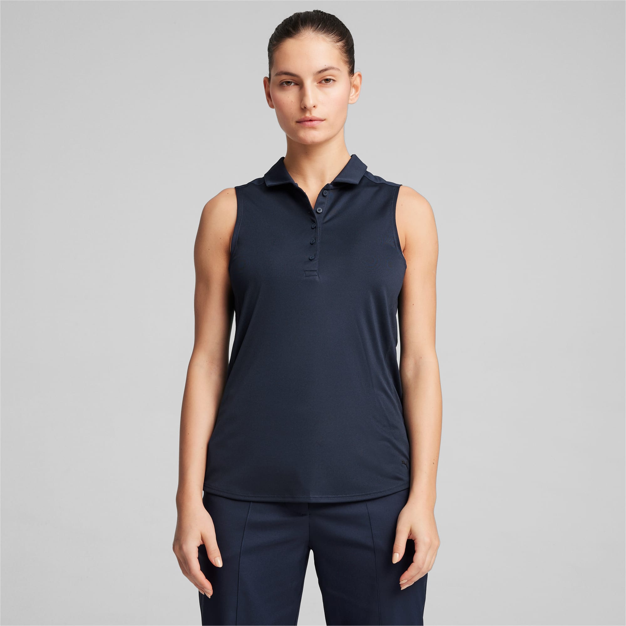 PUMA W Pure Ärmelloses Golf-Poloshirt Damen, Blau, Größe: L, Kleidung