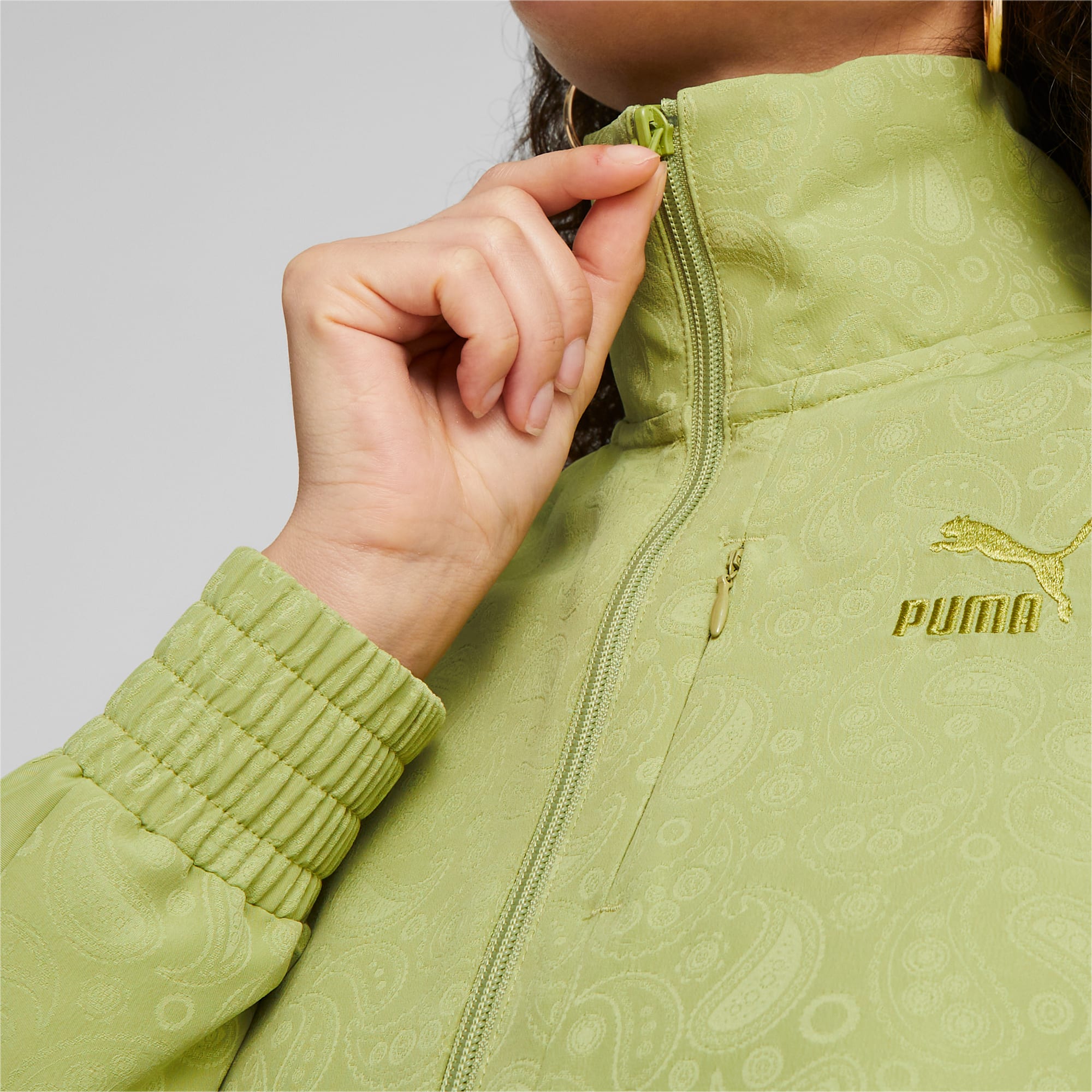 PUMA T7 Paisleyluxe Women's Track Jacket, Kiwi Green, Size XS, Clothing