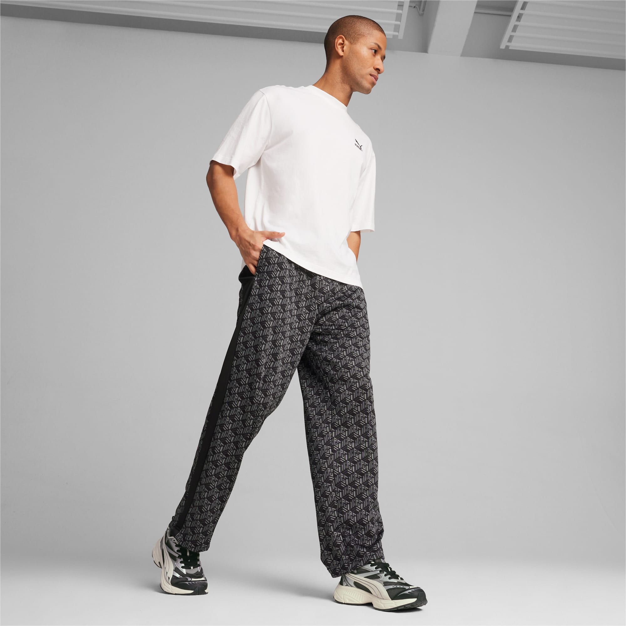 PUMA T7 Men's Straight Track Pants, Black/AOP, Size XXL, Clothing