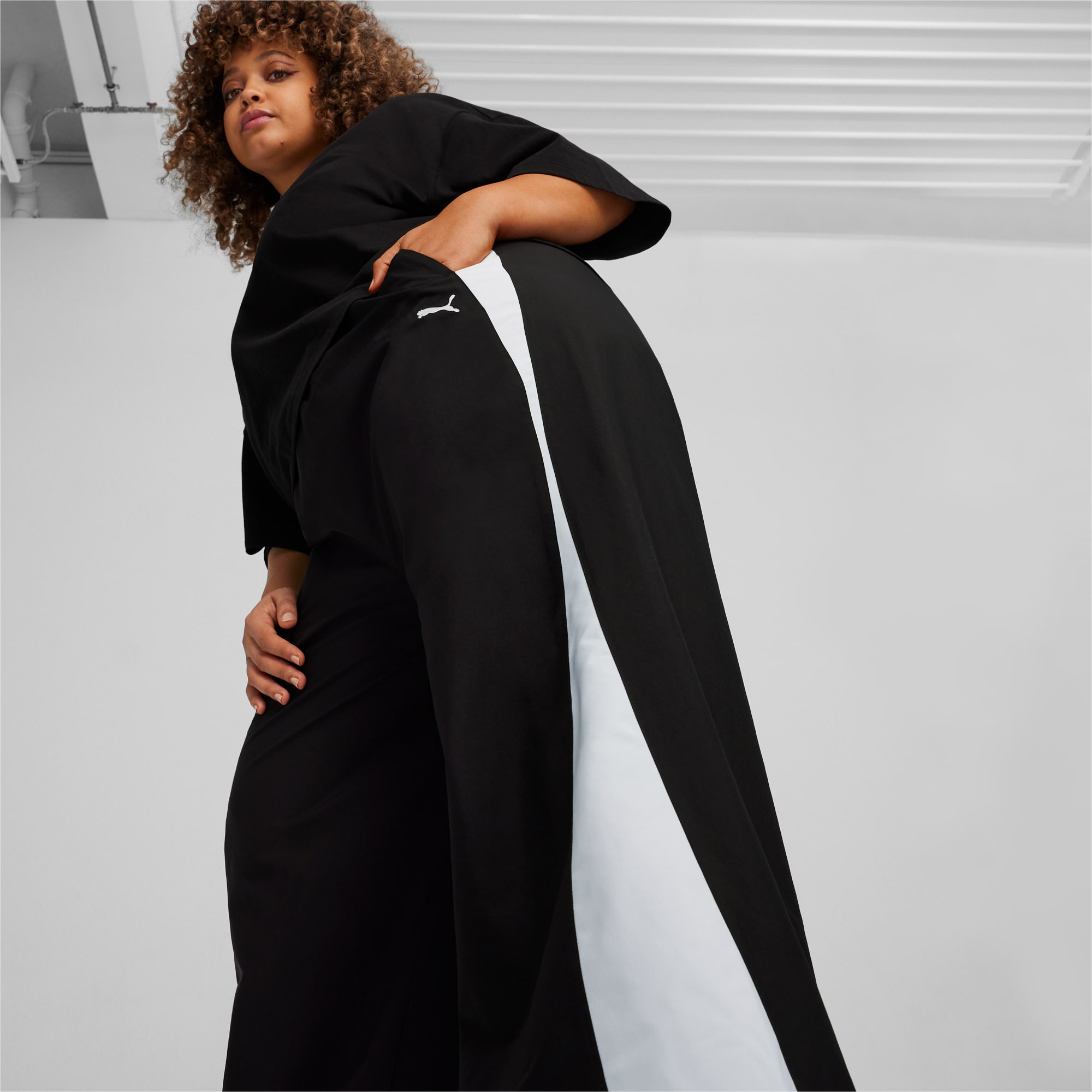 Women's PUMA Dare To Parachute Pants, Black/White, Size XXL, Clothing