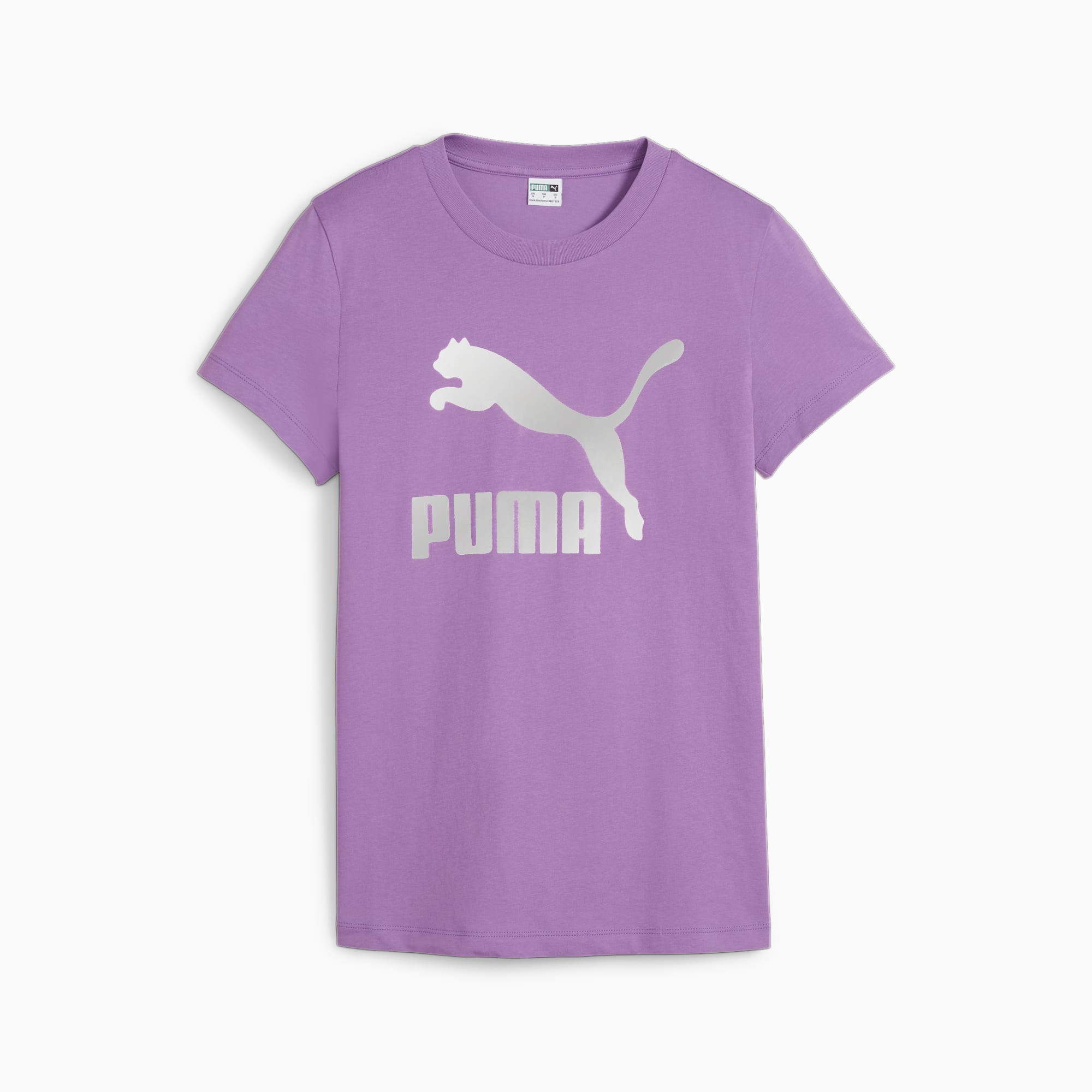 PUMA Classics Shiny Logo Women's T-Shirt, Ultraviolet, Size L, Clothing