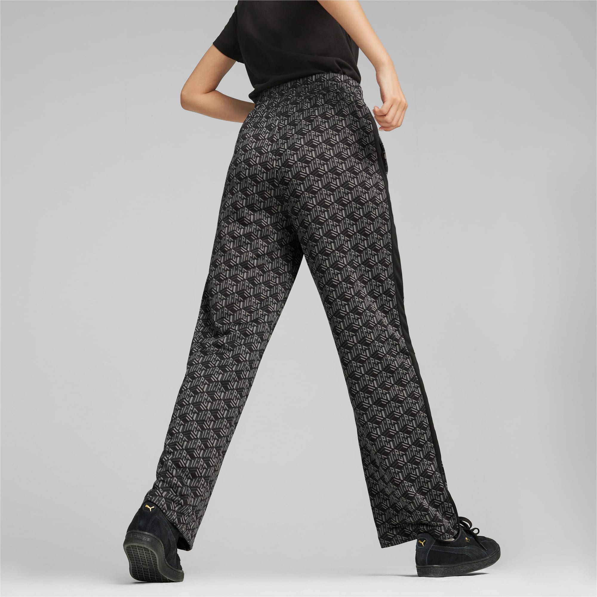 PUMA T7 Women's Straight Track Pants, Black/AOP, Size M, Clothing