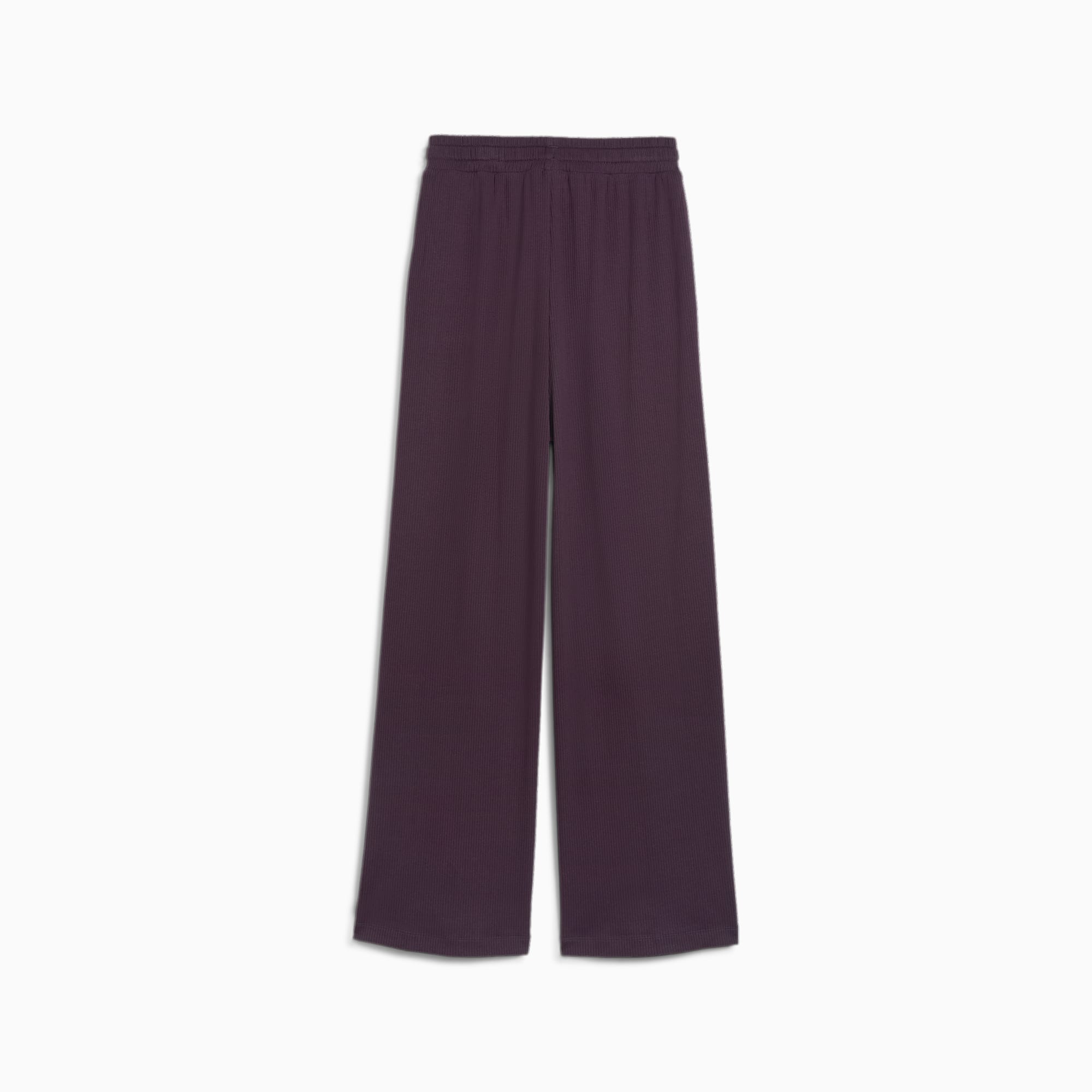 PUMA CLASSICS geribde relaxte broek voor Dames, Midnight Plum