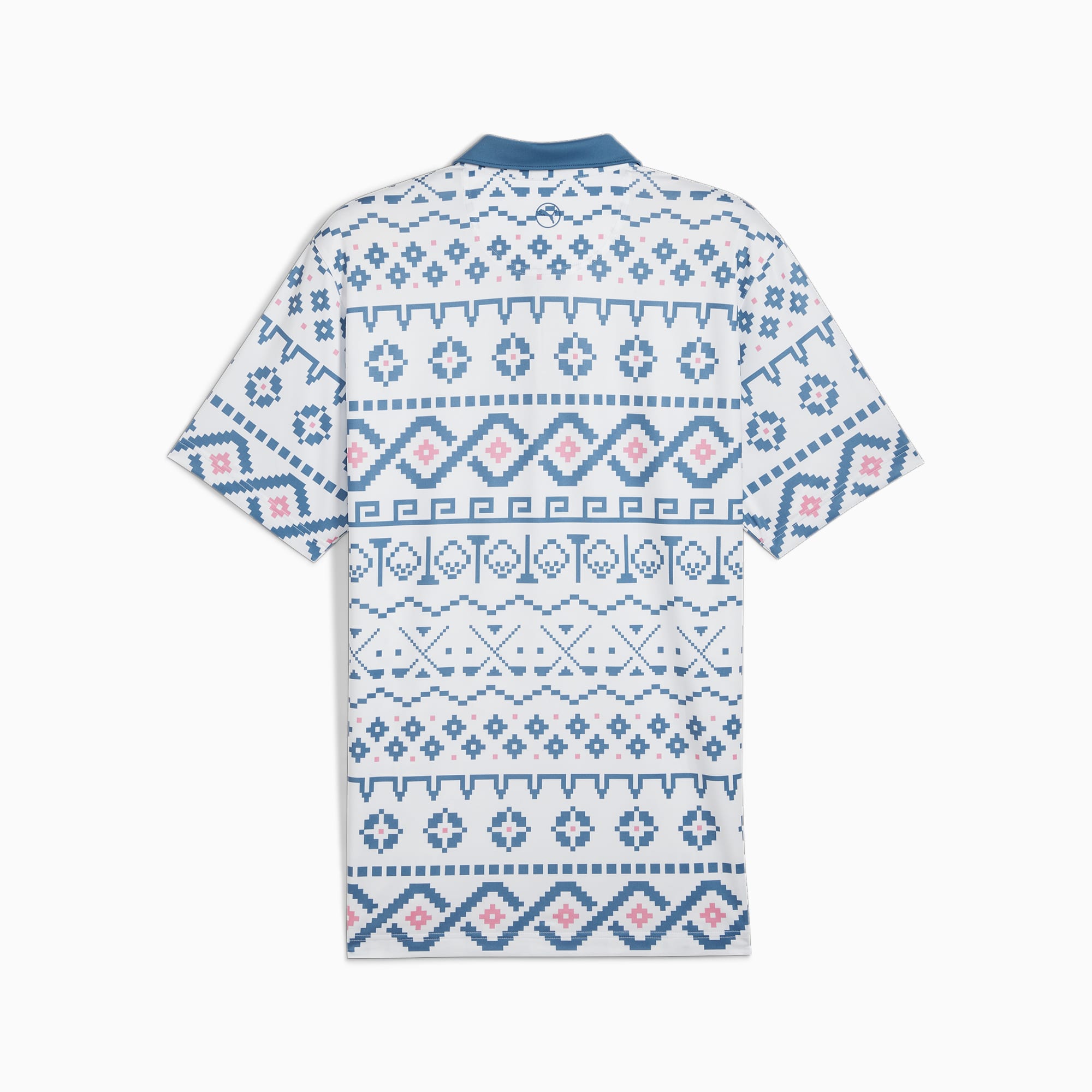 PUMA Fair Isle golfpolo met print, Blauw/Wit