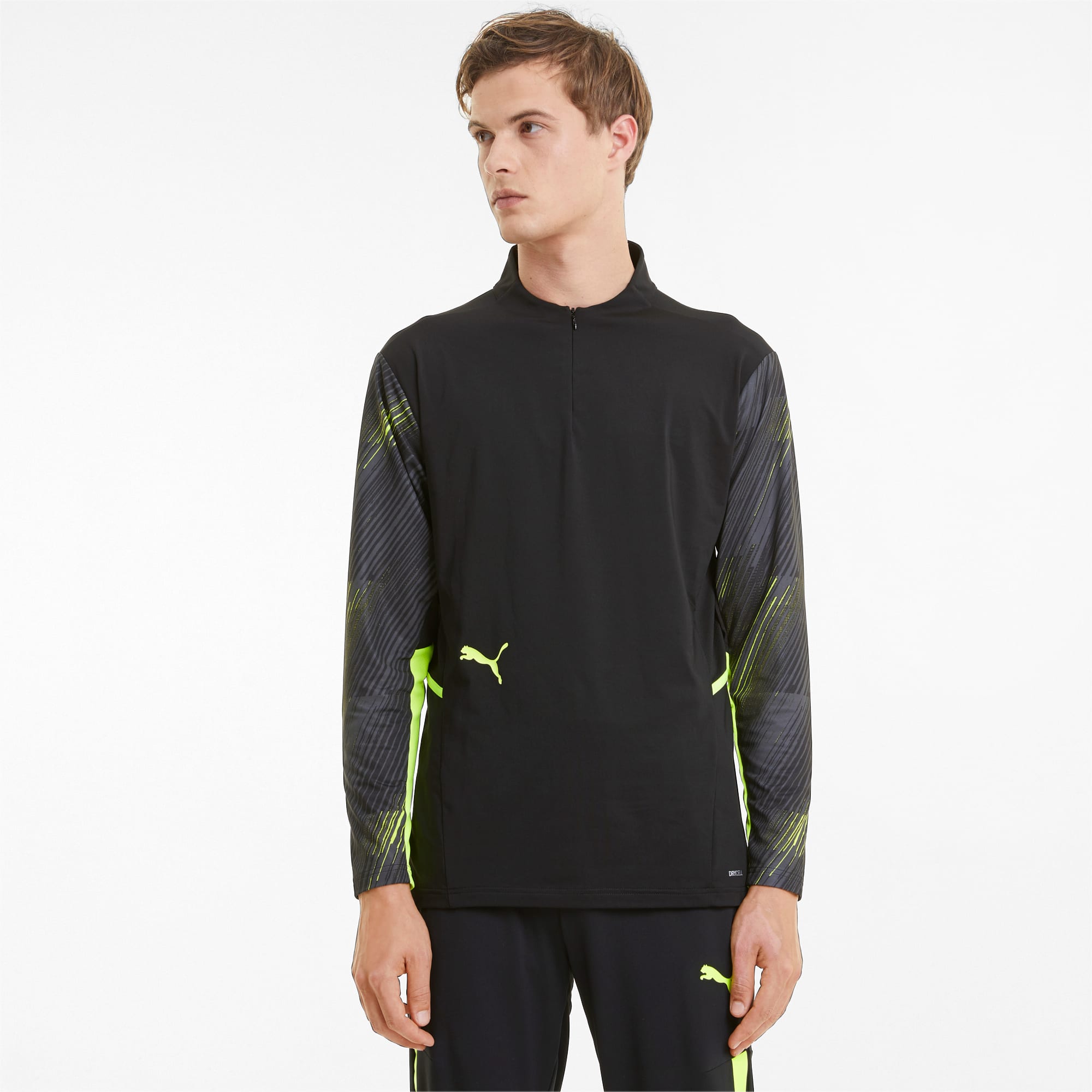 PUMA Haut de football à fermeture zippée courte individualCUP homme, Noir/Jaune, Taille M, Vêtements