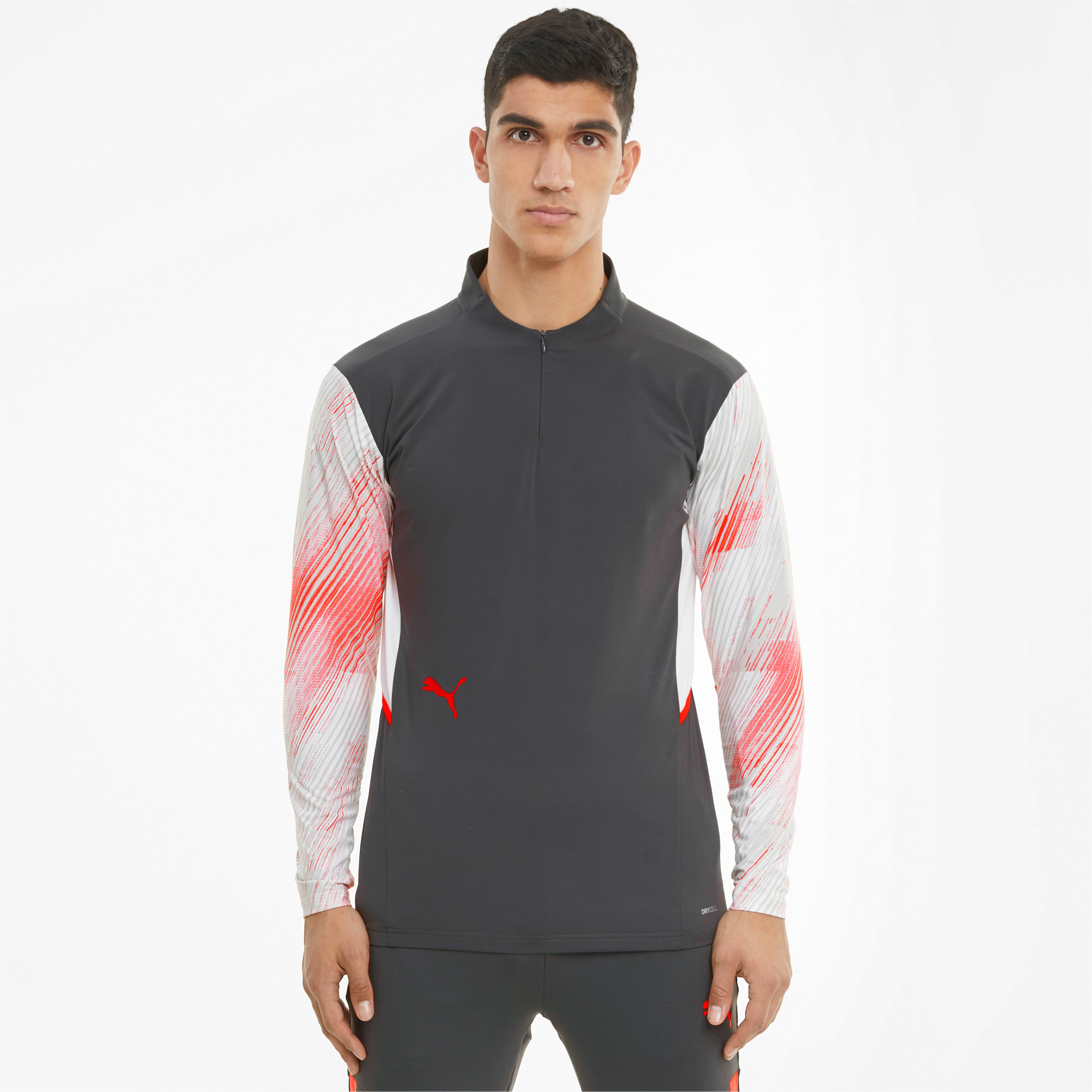 PUMA Haut de football à fermeture zippée courte individualCUP homme, Gris/Rouge, Taille XS, Vêtement