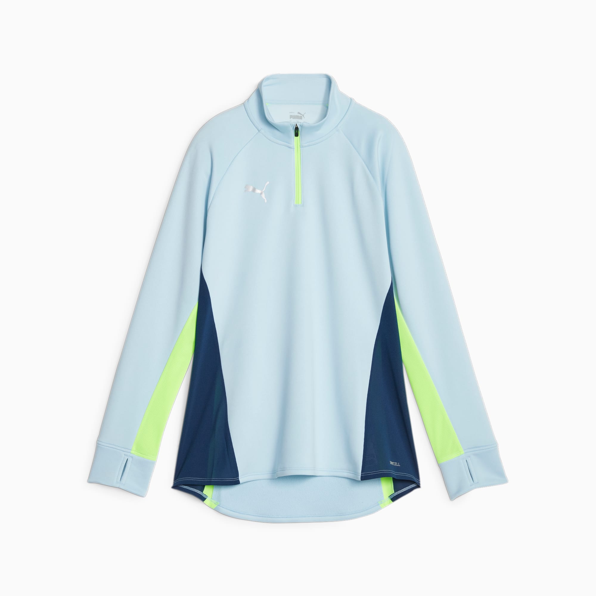 PUMA Individualblaze Women's Quarter-Zip Football Top Shirt, Silver Sky/Persian Blue, Size XS, Clothing