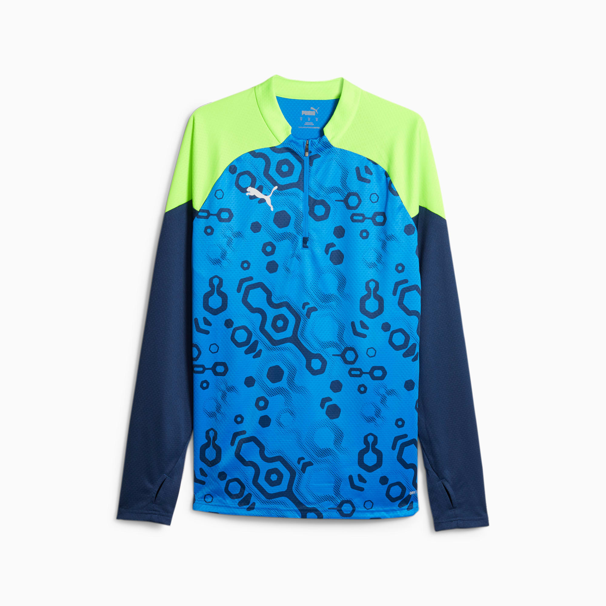 Men's PUMA Individualcup Football Quarter-Zip Top Shirt, Persian Blue/Pro Green, Size XS, Clothing