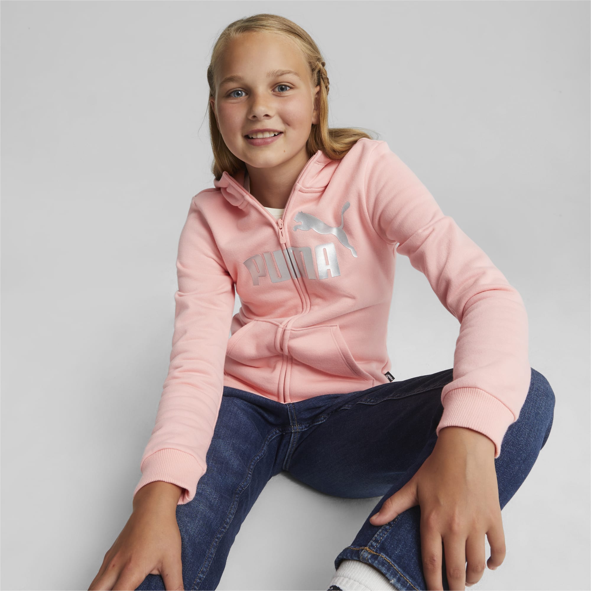 PUMA Chaussure Sweat à Capuche Zippé Essentials+ Logo Enfant Et Adolescent, Rose