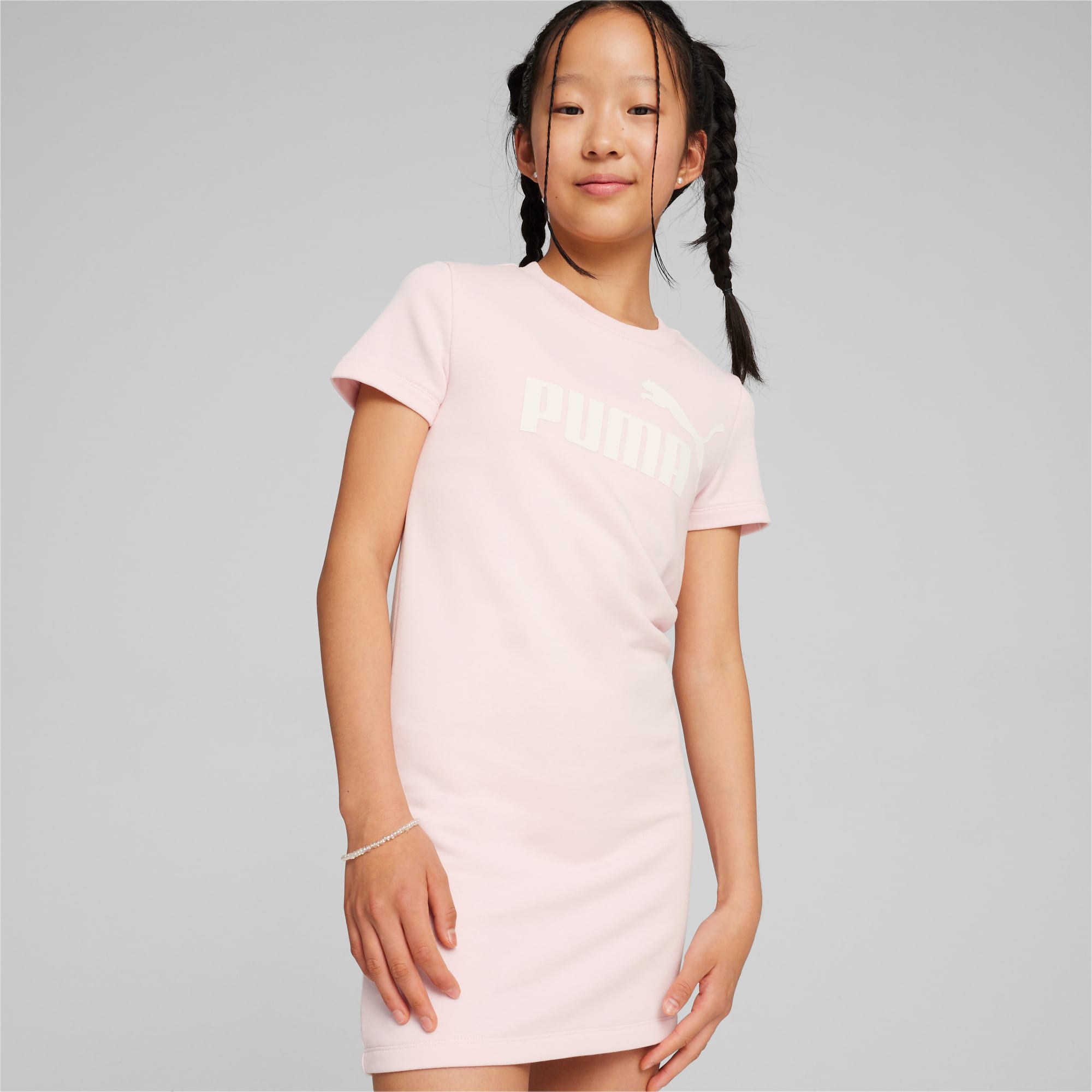 PUMA Robe à Capuche Essentials+ Logo Enfant Et Adolescent, Rose/Blanc