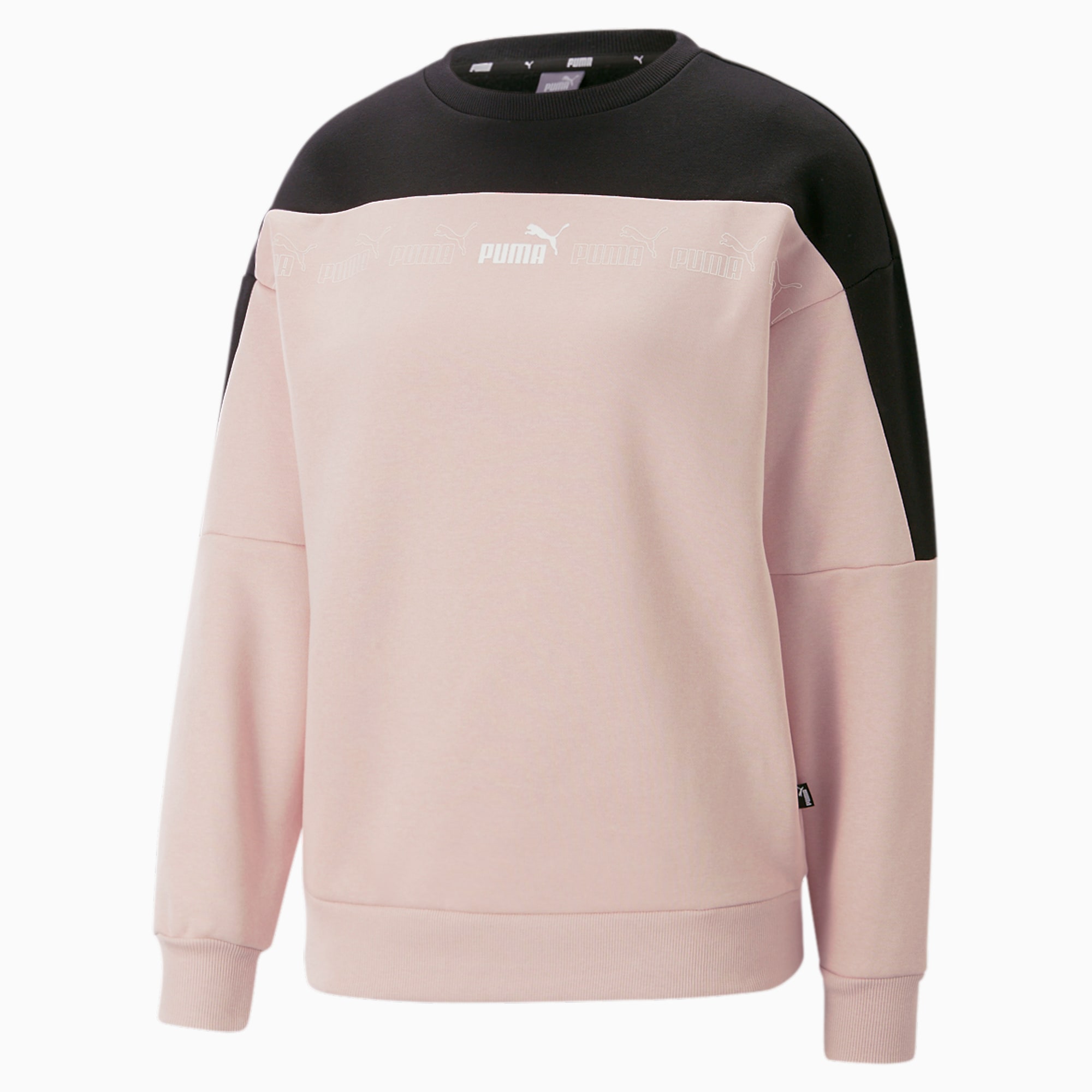 PUMA Around The Block Sweatshirt Met Ronde Hals Voor Dames, Roze/Zwart