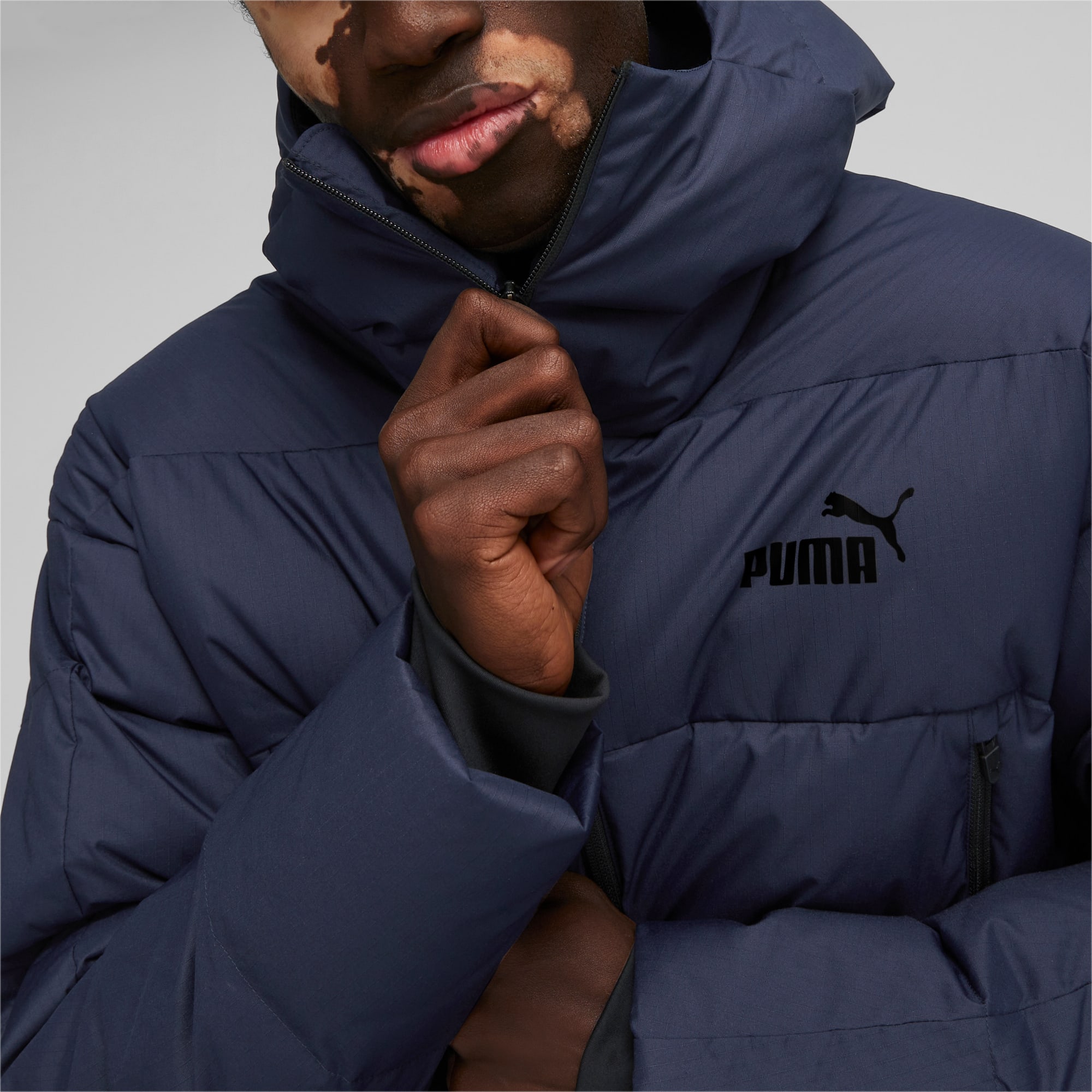 PUMA Men's Protective Hooded Down Coat, Dark Blue