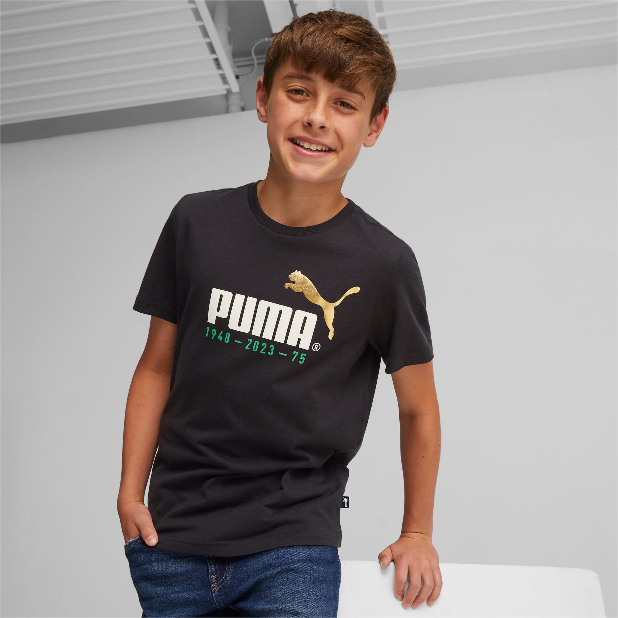 PUMA No.1 Logo Celebration Youth T-Shirt, Black, Size 128, Clothing
