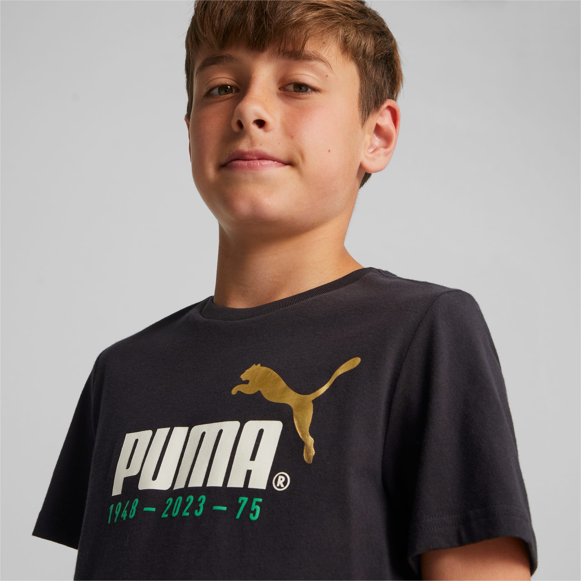 PUMA No.1 Logo Celebration Youth T-Shirt, Black, Size 128, Clothing