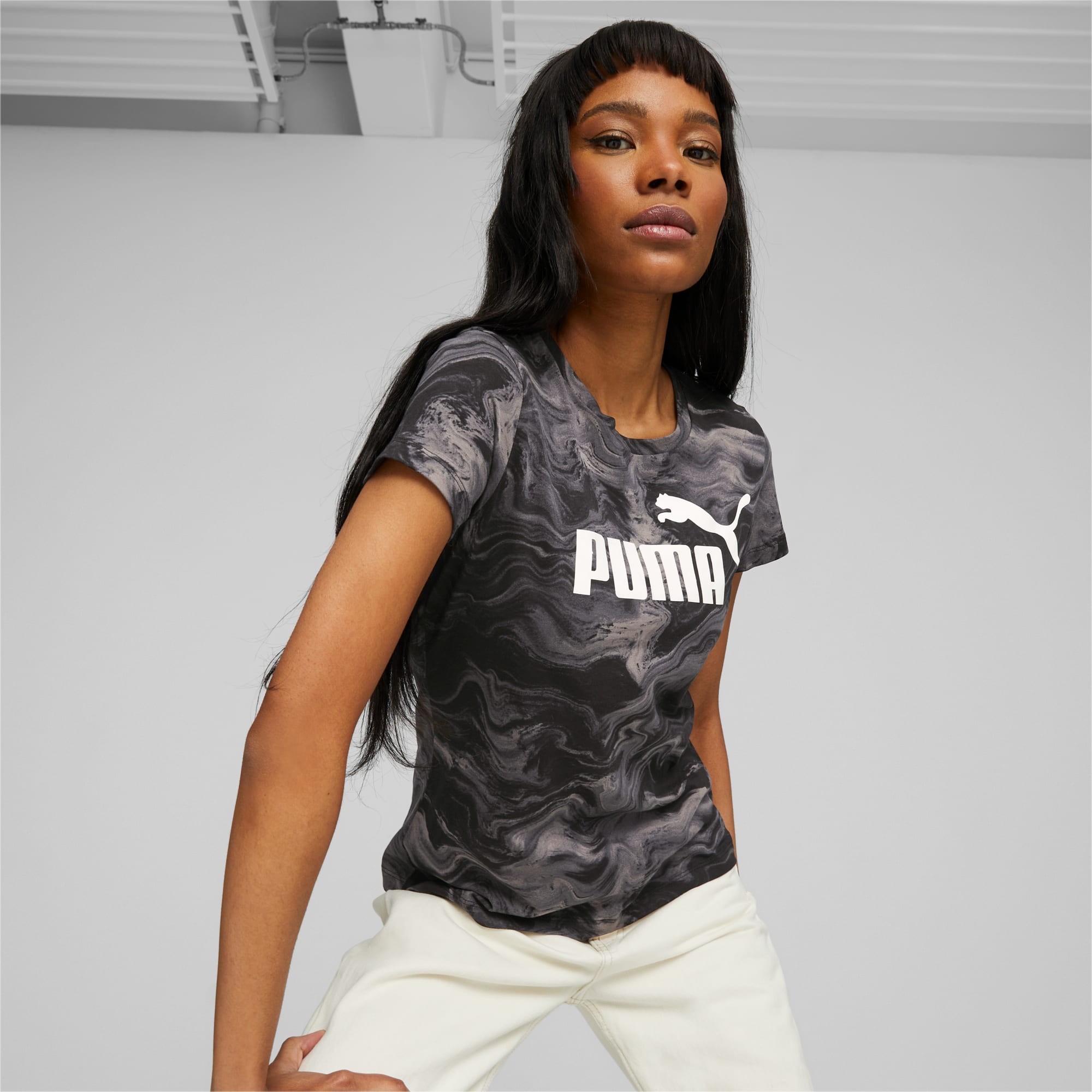 PUMA Ess+ Marbleized Women's T-Shirt, Black, Size S, Clothing