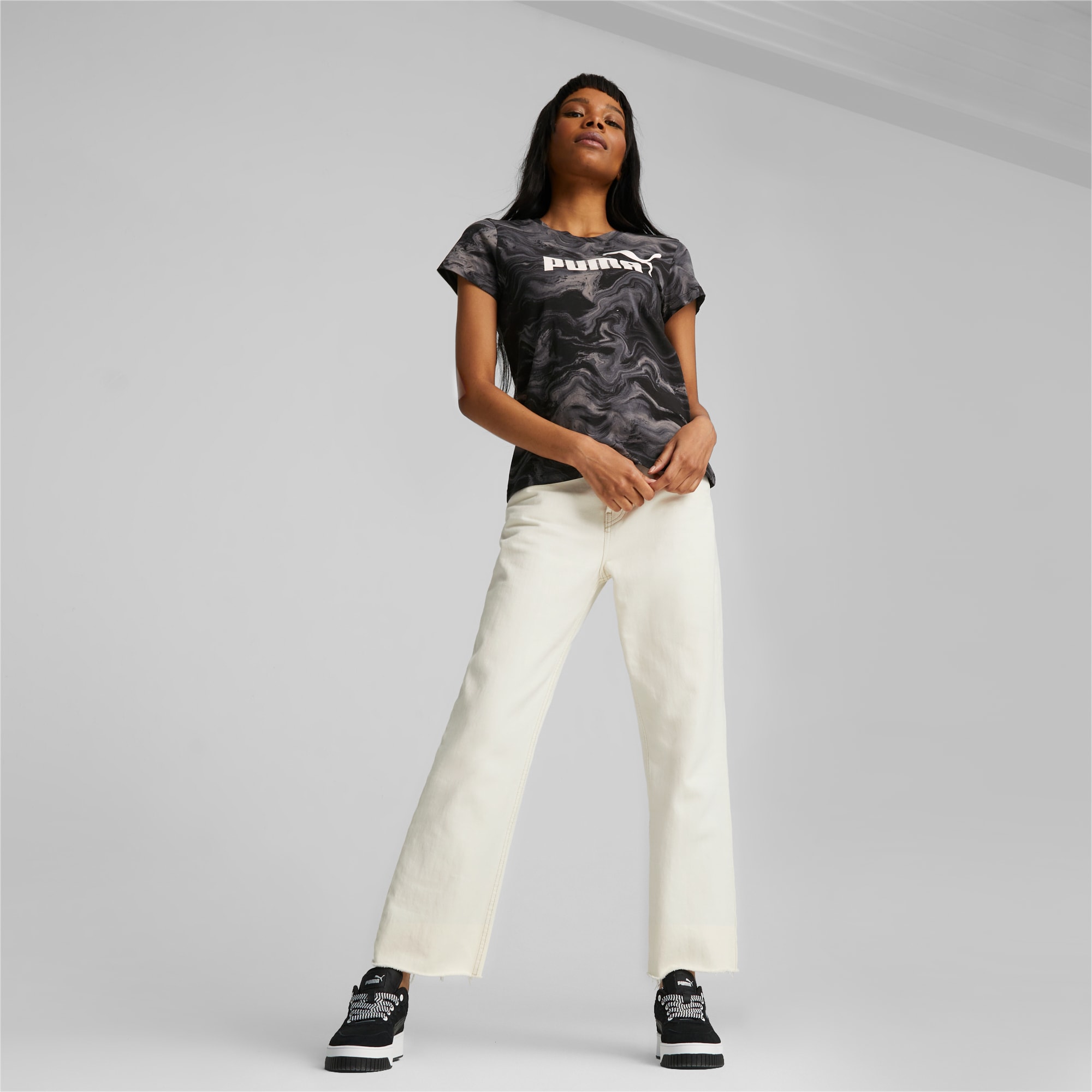 PUMA Ess+ Marbleized Women's T-Shirt, Black, Size M, Clothing