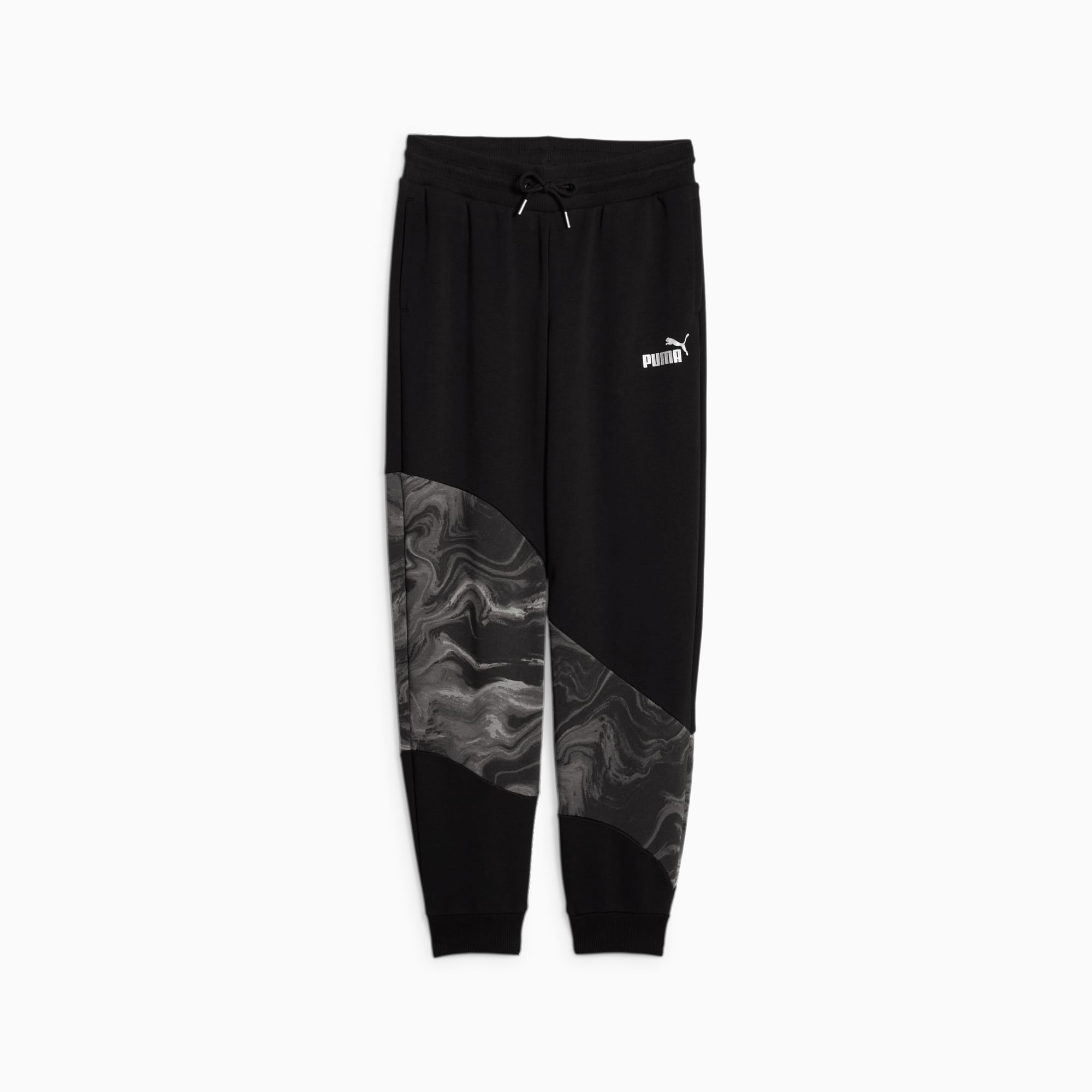 PUMA Power Marbleized Youth Sweatpants, Black, Size 140, Clothing