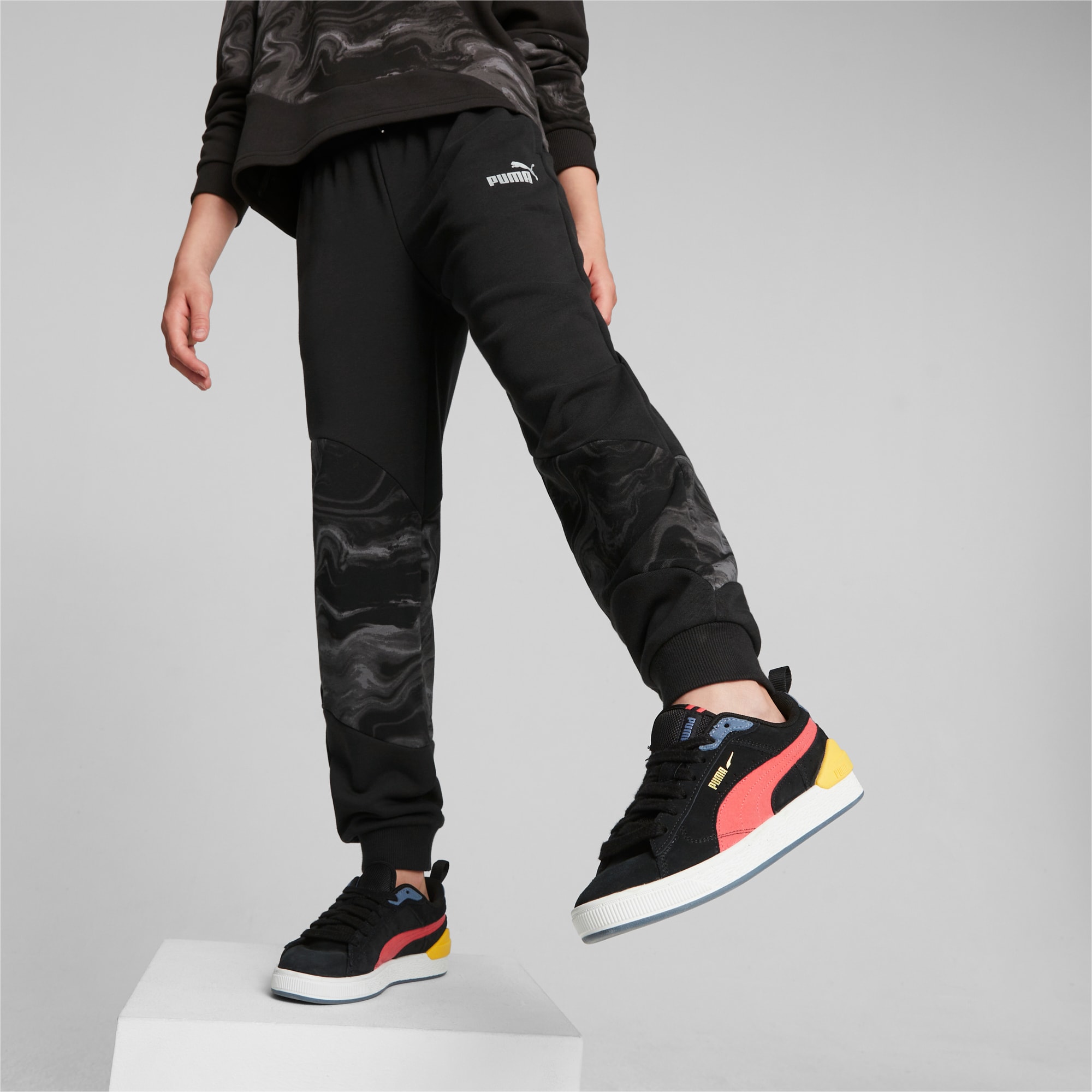PUMA Power Marbleized Youth Sweatpants, Black, Size 140, Clothing