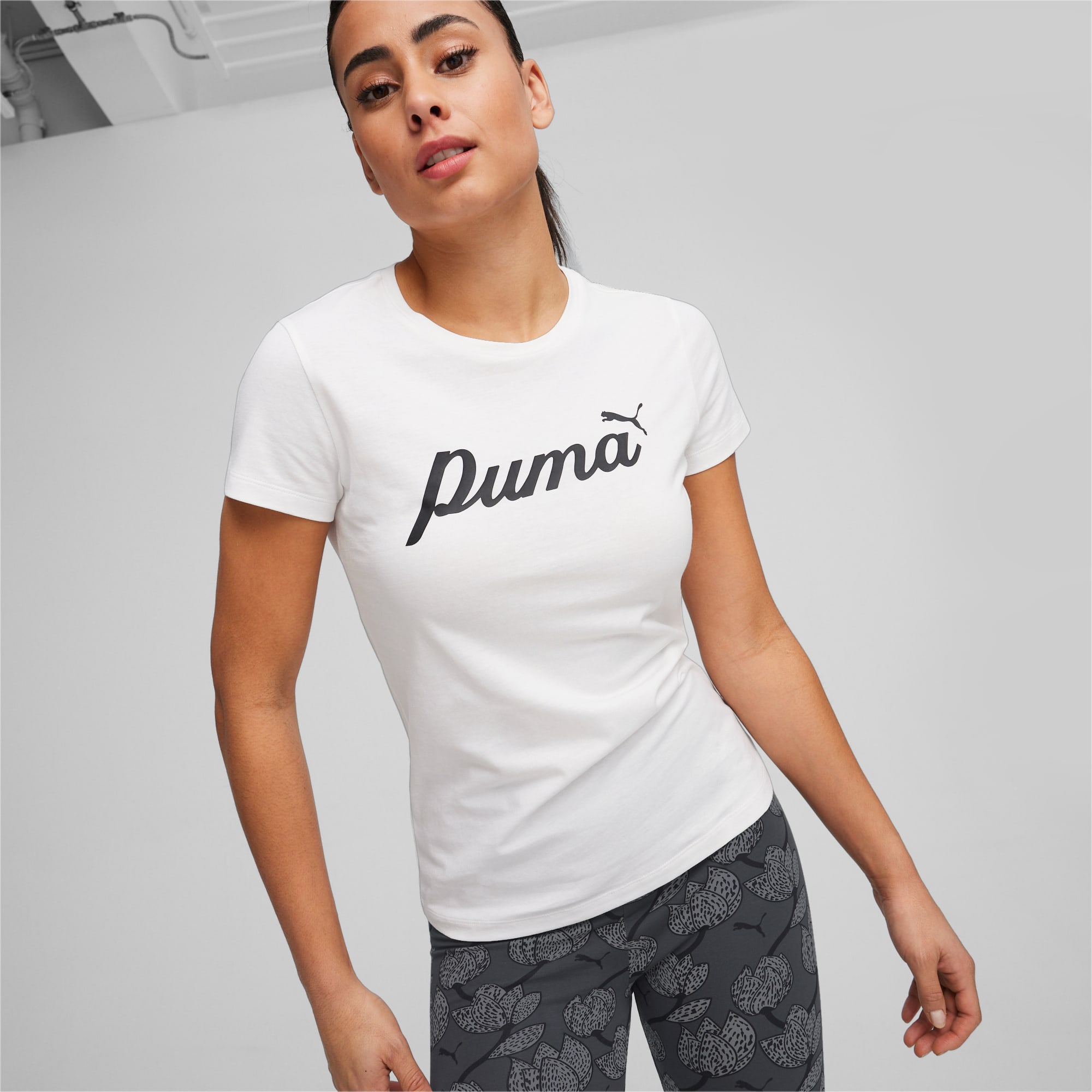 PUMA T-Shirt Script ESS+ Femme, Blanc