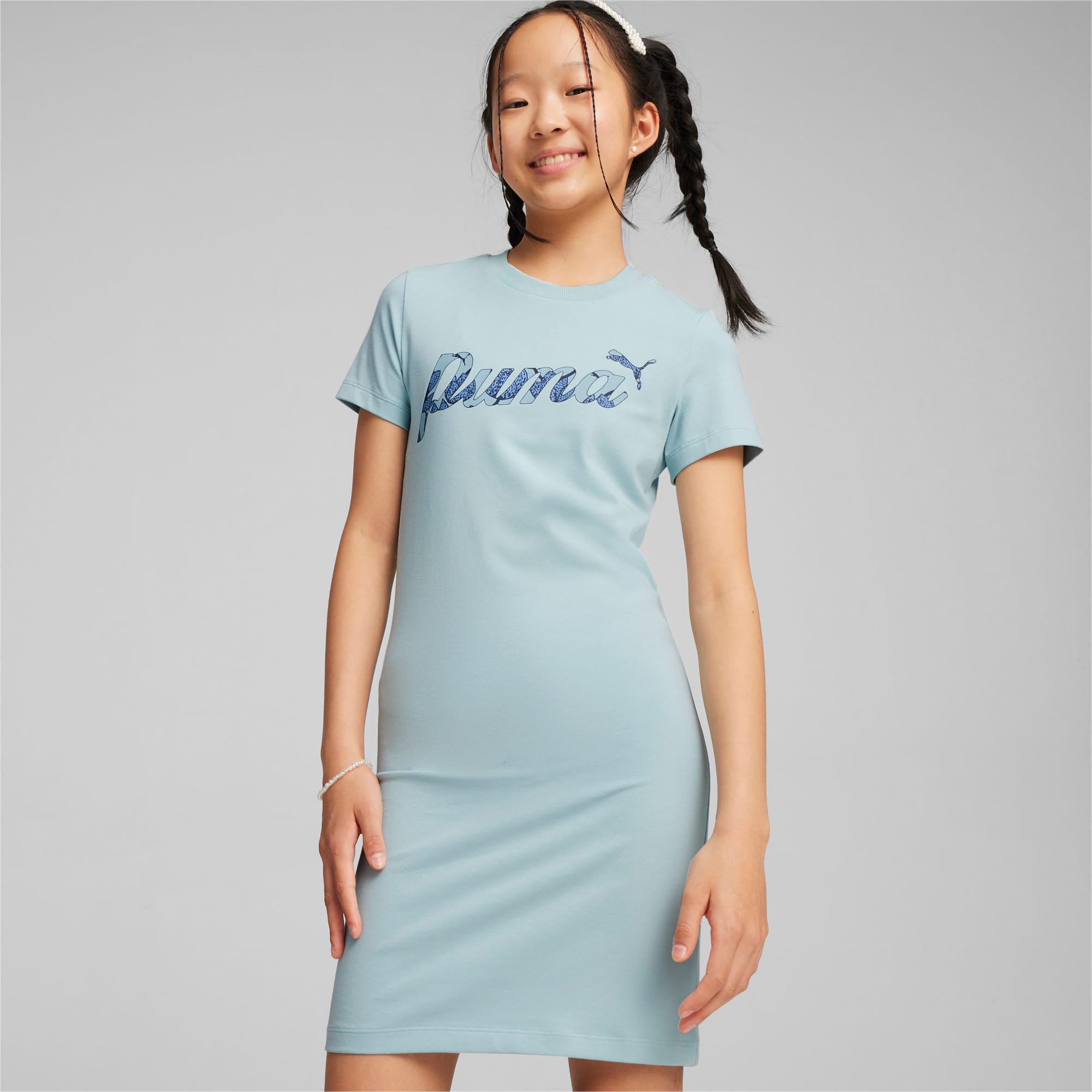 PUMA Ess+ Blossom Girls' Dress, Turquoise Surf, Size 152, Clothing