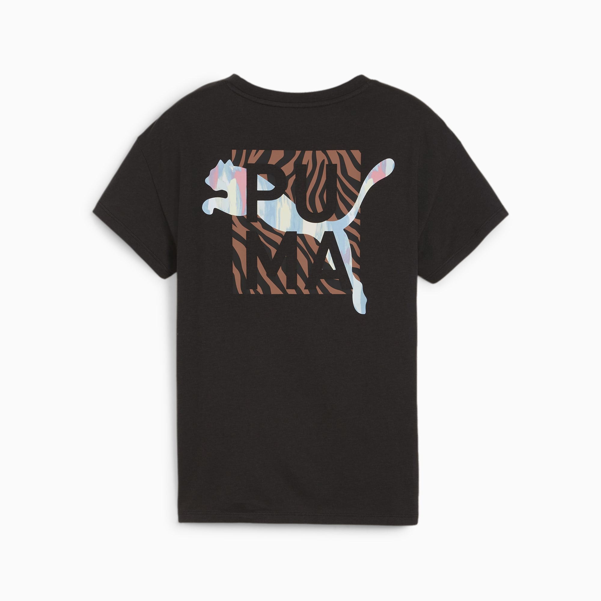 PUMA Animal Remix Girls' Boyfriend T-Shirt, Black, Size 128, Clothing