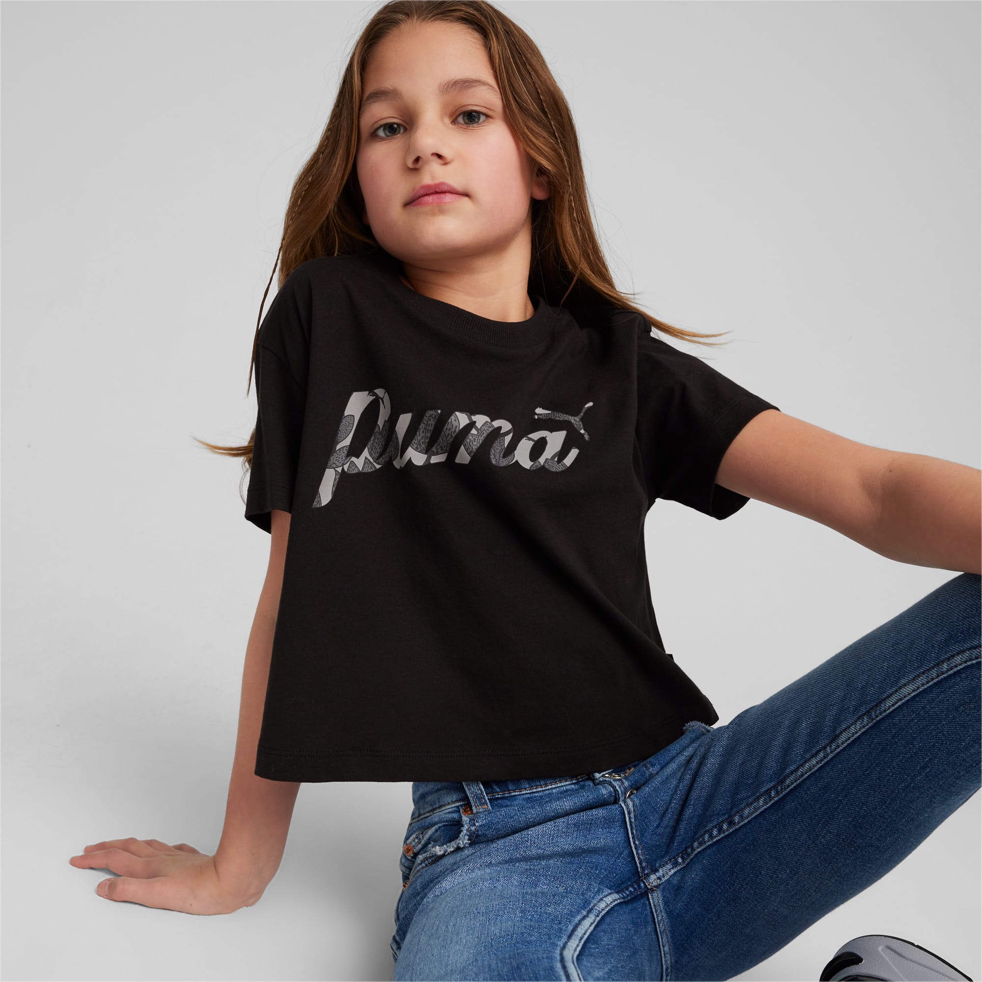 PUMA Ess+ Blossom Youth Short T-Shirt, Black