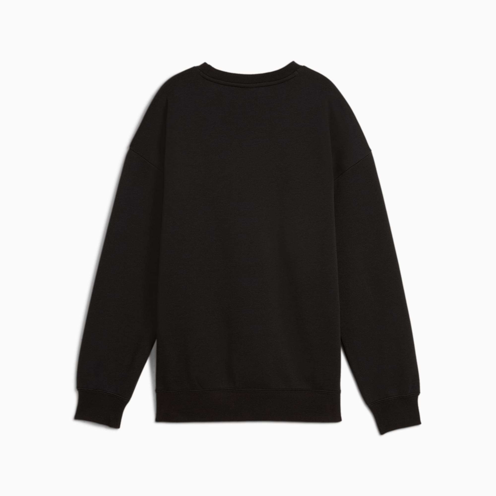 PUMA ESS+ oversized fleece sweater met ronde hals voor Dames, Zwart