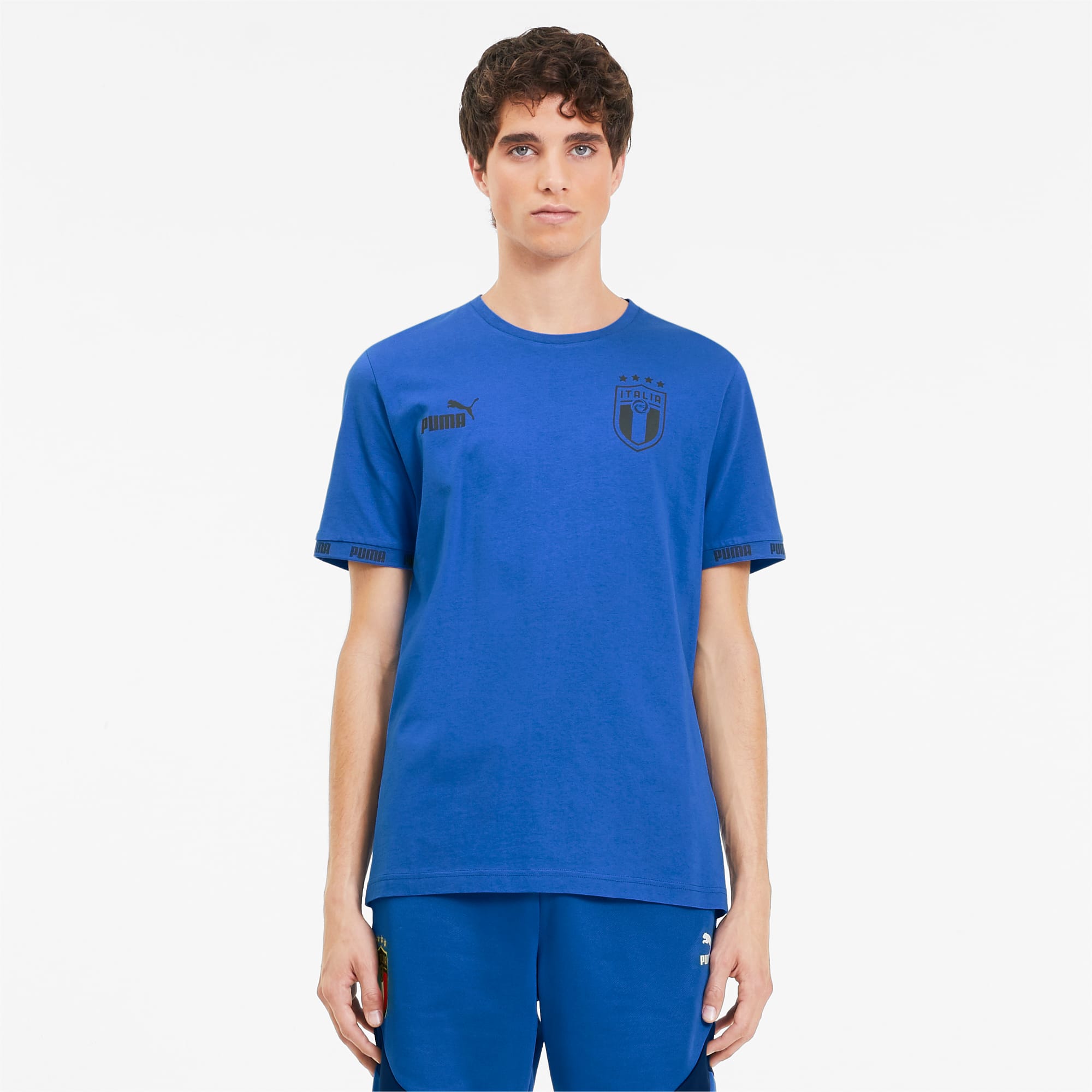 PUMA T-Shirt Italia Football Culture, Bleu, Taille M, Vêtements