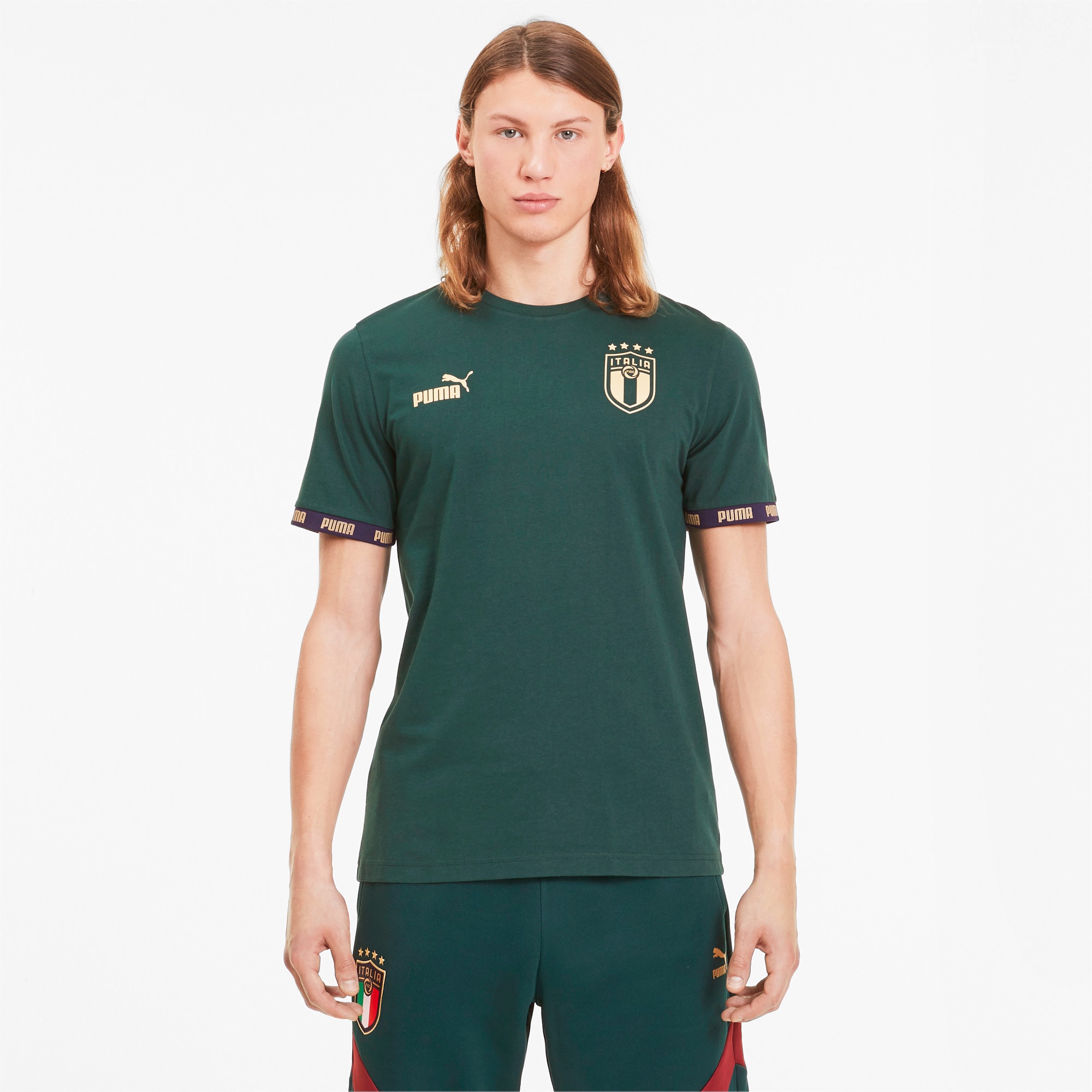 PUMA T-Shirt Italia Football Culture, Vert, Taille XS, Vêtements