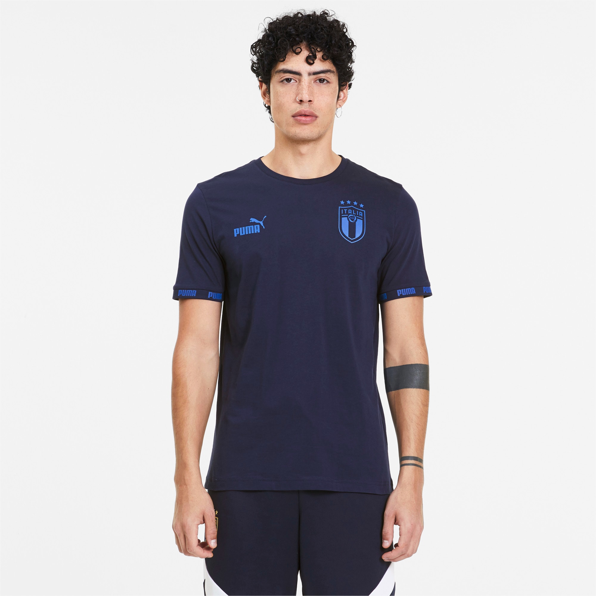 PUMA T-Shirt Italia Football Culture, Bleu, Taille XS, Vêtements