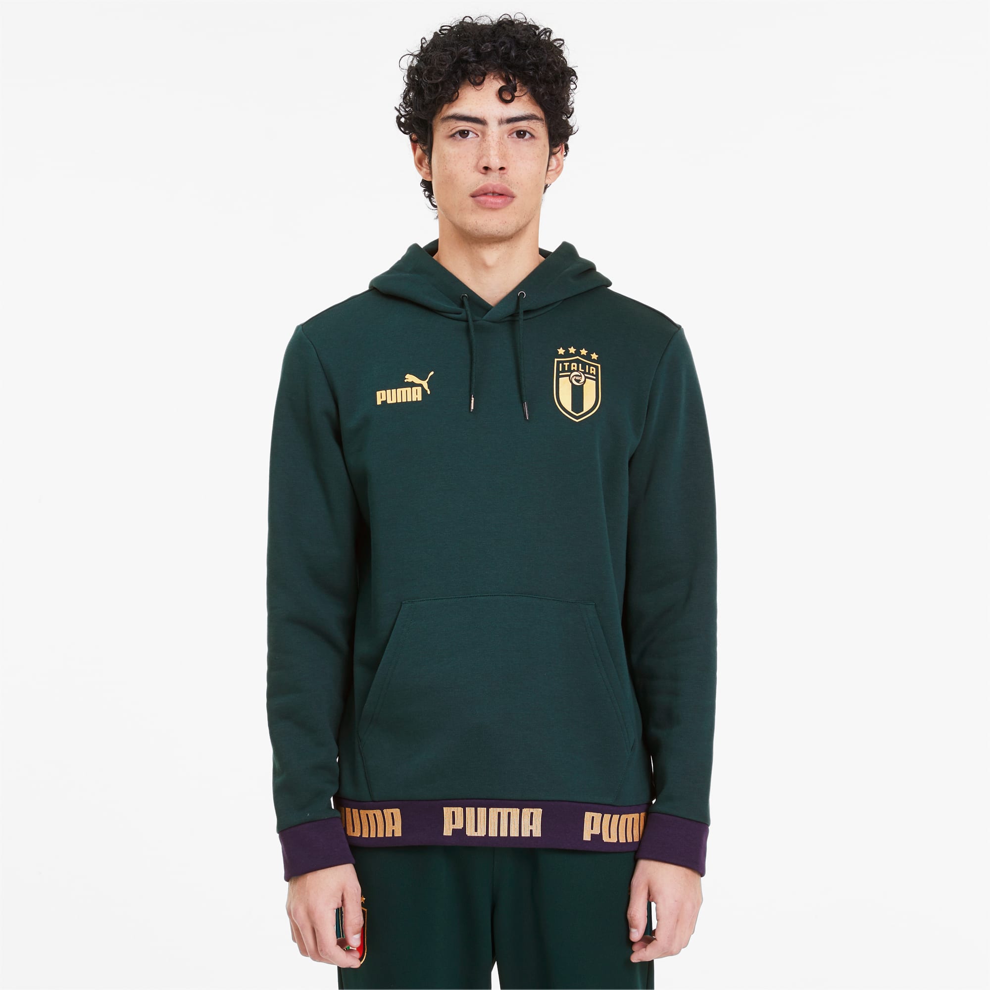 PUMA Sweatshirt à capuche Italia Football Culture pour Homme, Vert/Or, Taille XS, Vêtements