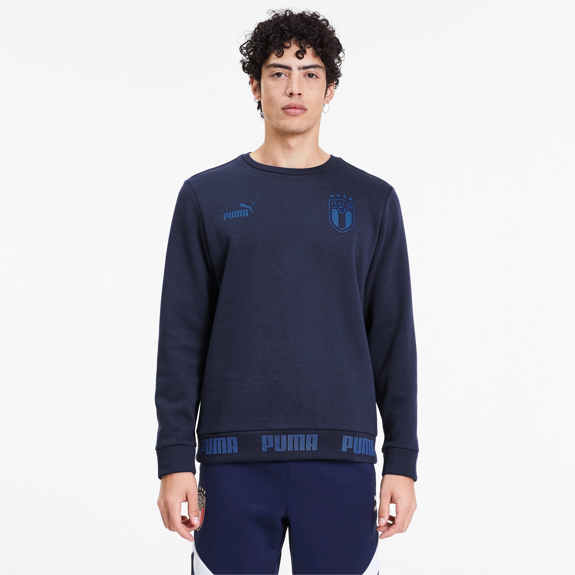 PUMA Sweatshirt Italia Football Culture pour Homme, Bleu, Taille M, Vêtements
