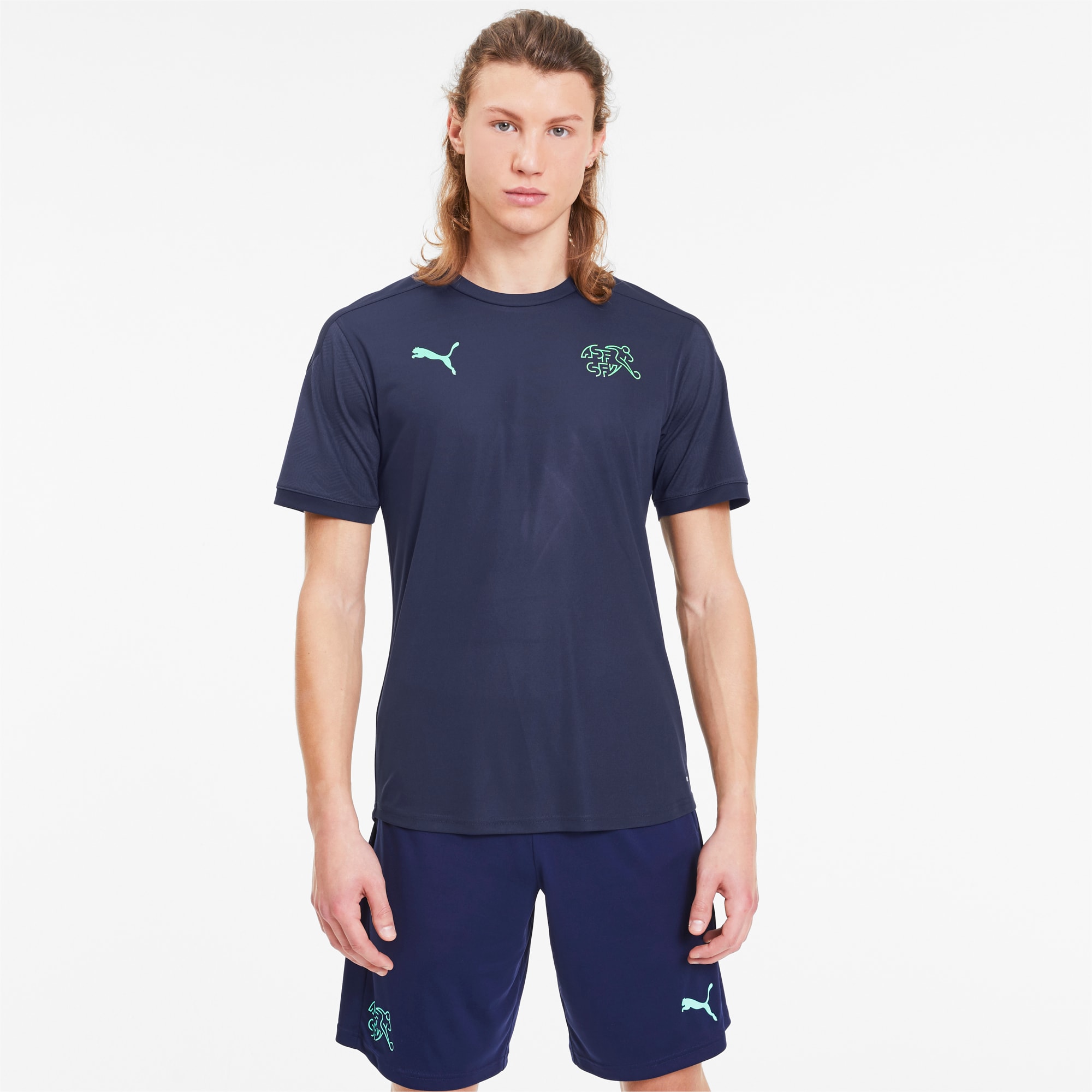 PUMA Maillot d'entraînement Suisse, Bleu/Vert, Taille M, Vêtements