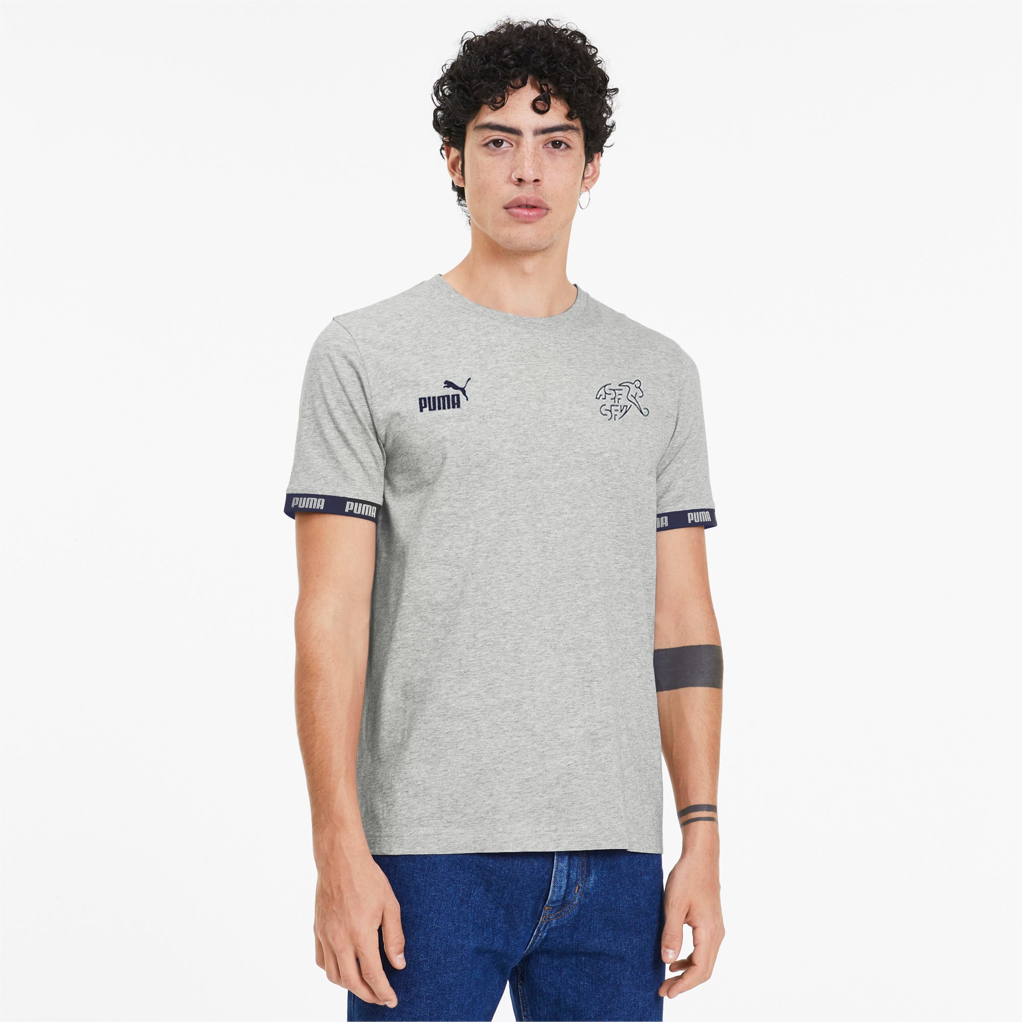 PUMA T-Shirt Suisse Football Culture, Gris/Bruyère, Taille S, Vêtements
