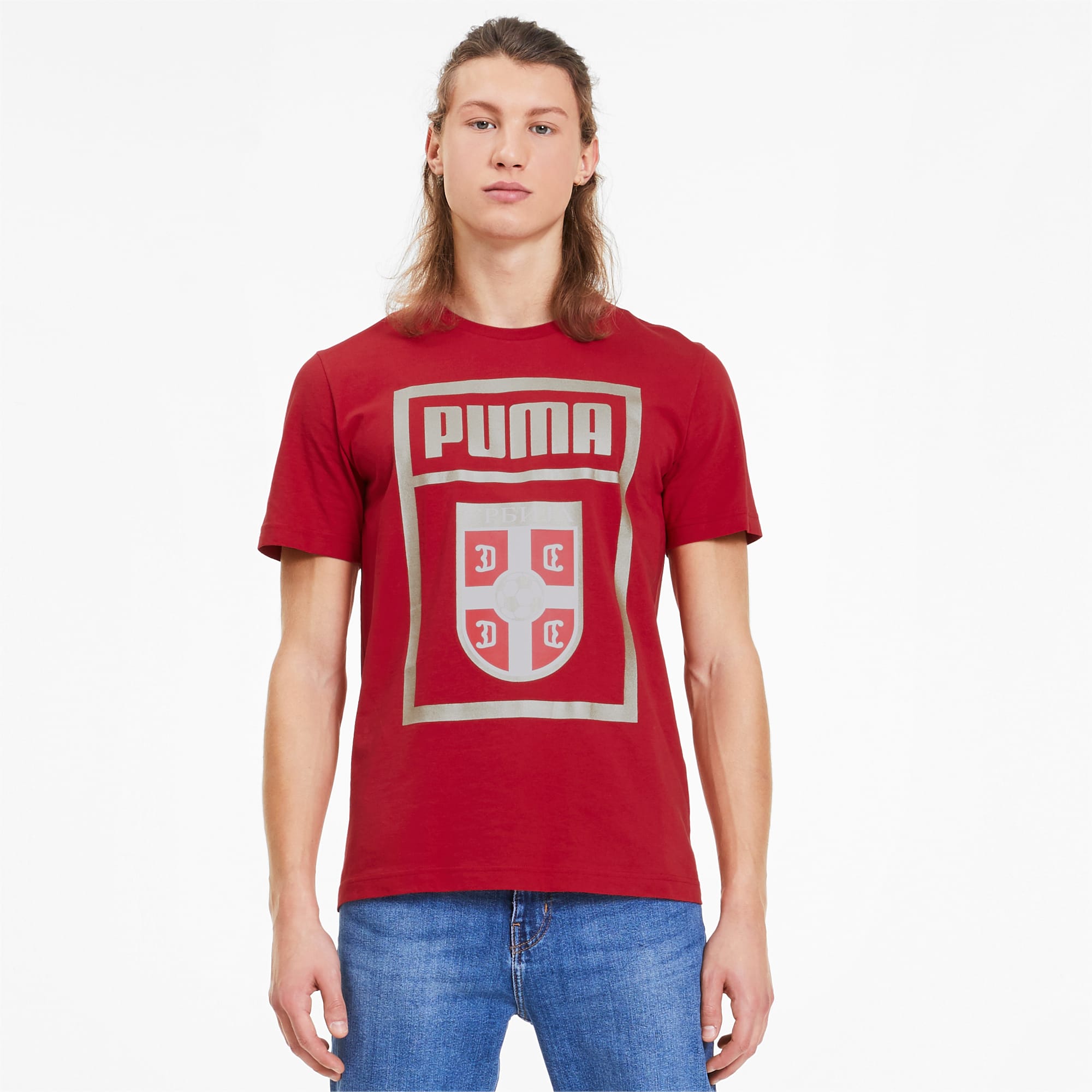 PUMA T-Shirt Serbie DNA, Rouge, Taille L, Vêtements