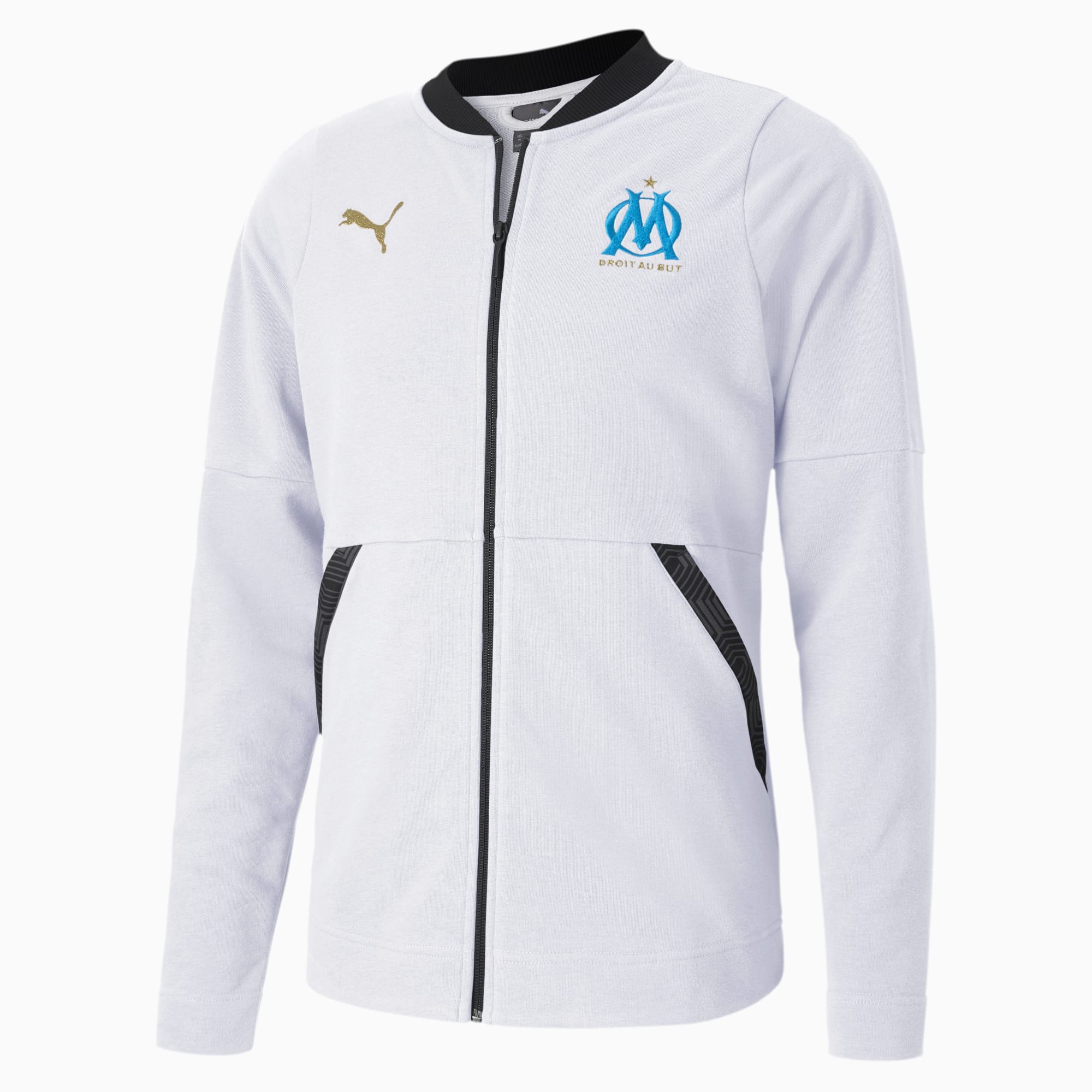 PUMA Blouson Olympique de Marseille Casuals Football, Blanc/Bleu, Taille XS, Vêtements