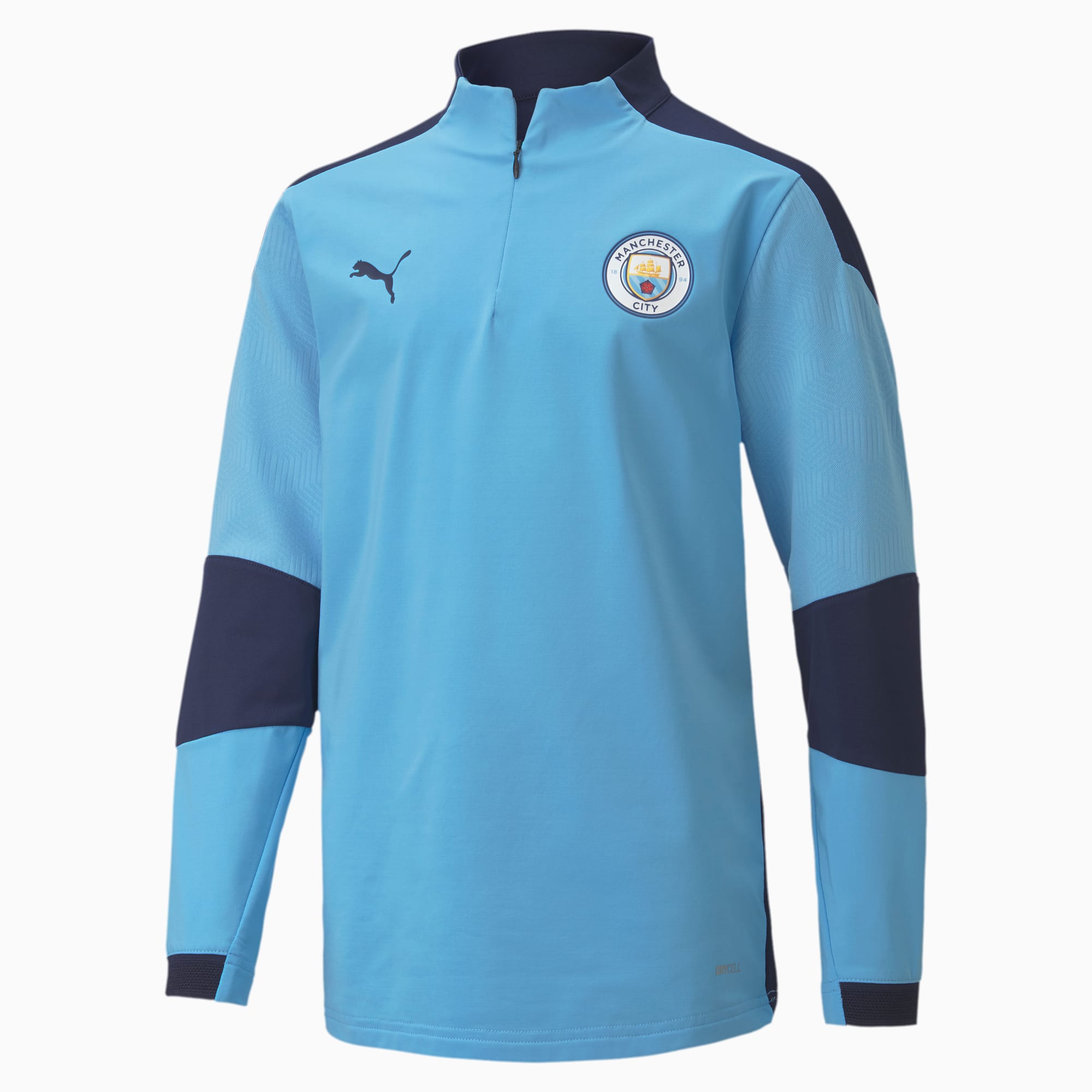 PUMA Top de football Manchester City Quarter-Zip enfant et adolescent, Bleu, Taille 128, Accessoires