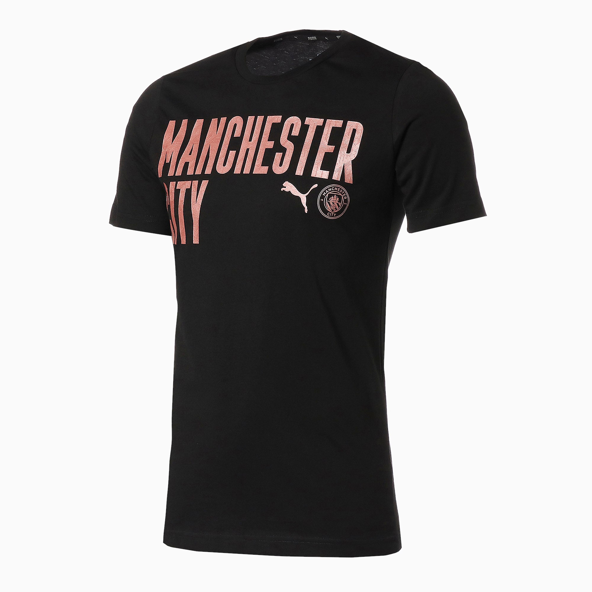 PUMA T-Shirt Man City ftblCORE Wording Football pour Homme, Noir, Taille L, Vêtements