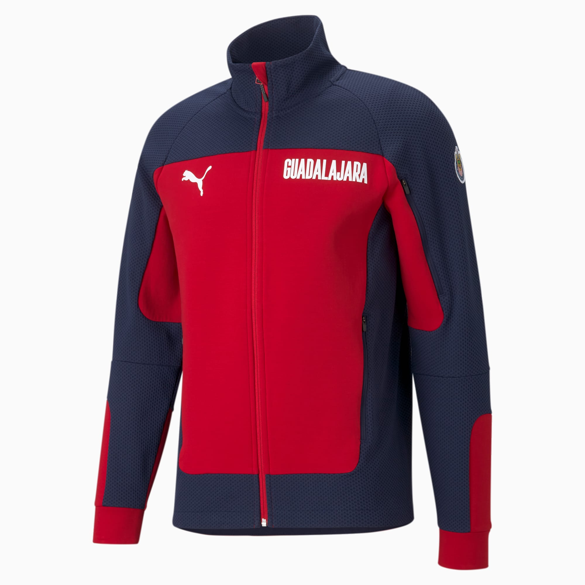 PUMA Veste de football Chivas Evostripe homme, Bleu/Rouge, Taille S, Vêtements