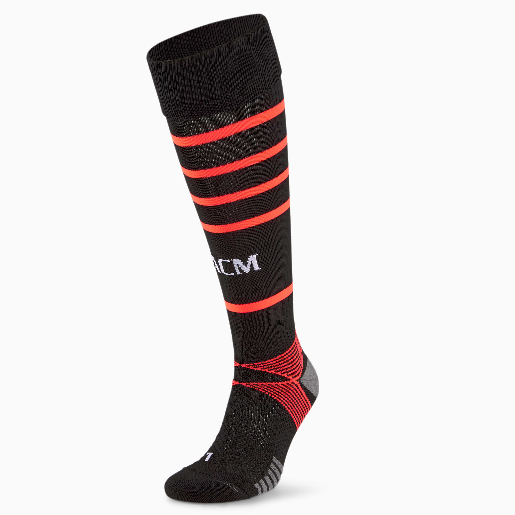PUMA Chaussettes de football a rayures horizontales ACM Replica homme, Noir/Rouge, Taille 35-38, Vetements