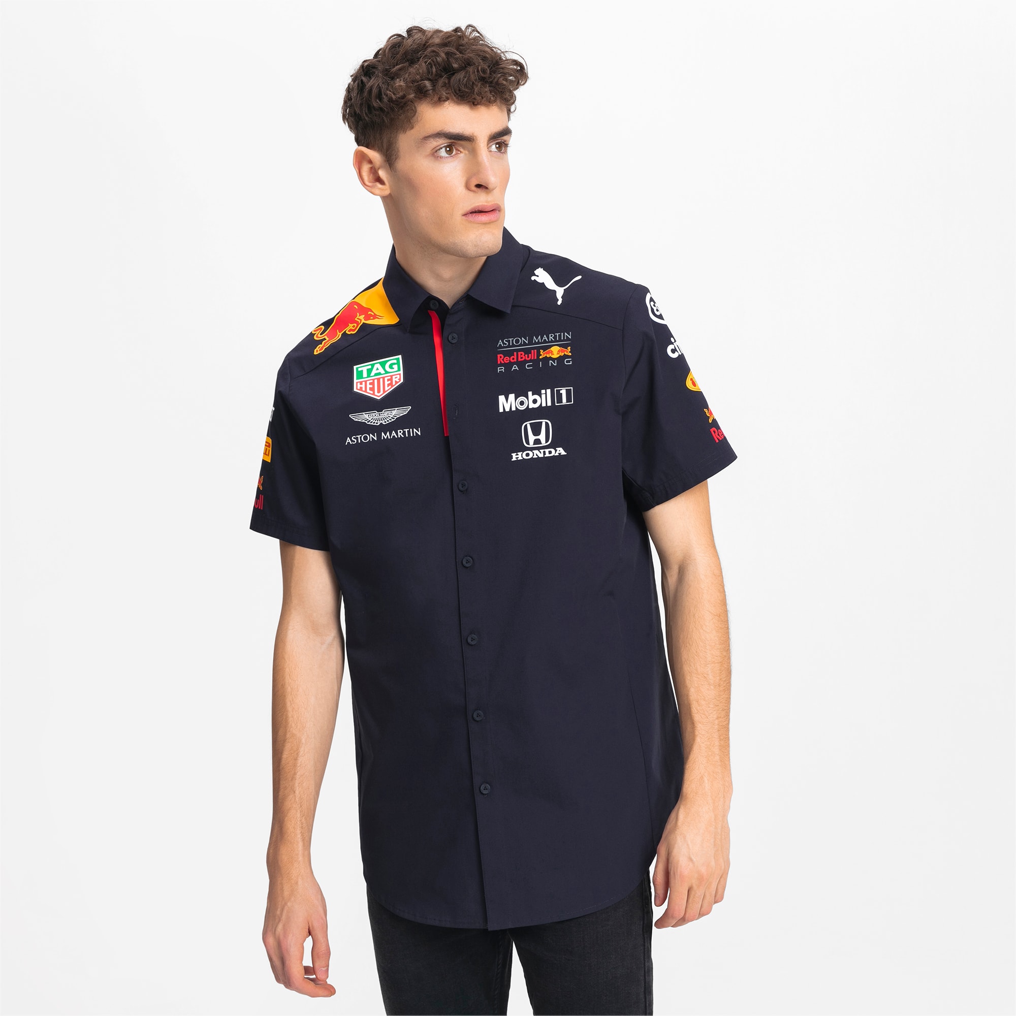 PUMA Chemise Red Bull Racing Team à manches courtes pour Homme, Noir, Taille S, Vêtements