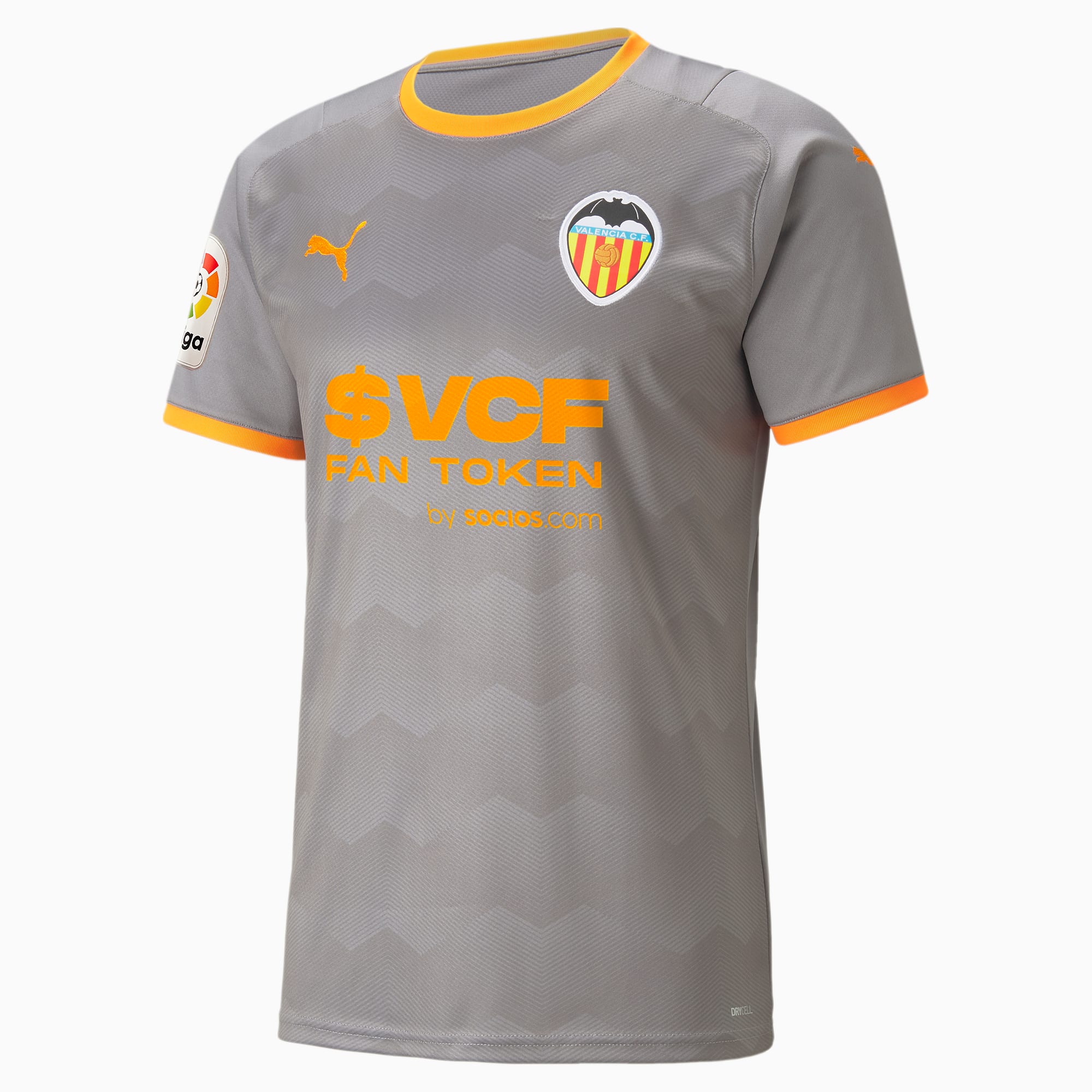 PUMA Shorts de foot Valencia CF quatrieme replique pour les jeunes pour Enfant, Gris/Orange, Taille 176, Vetements