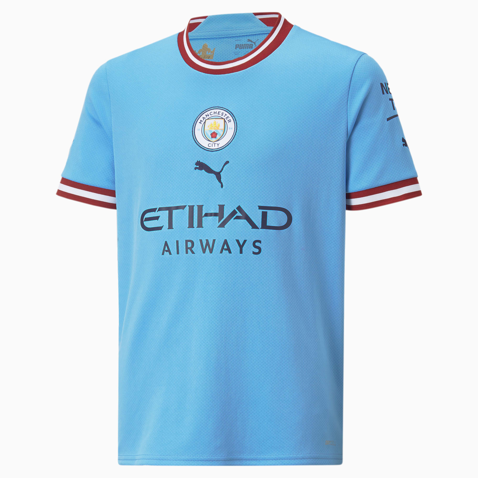 PUMA Manchester City F.C. Home 22/23 Replica Jersey Youth, Light Blue/Intense Red, Size 116, Clothing