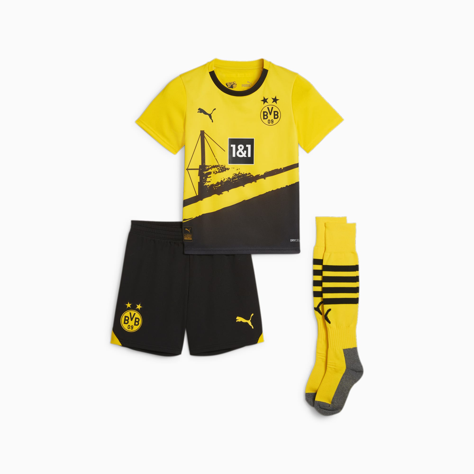 PUMA Borussia Dortmund 23/24 mini-thuistenue, Zwart/Geel
