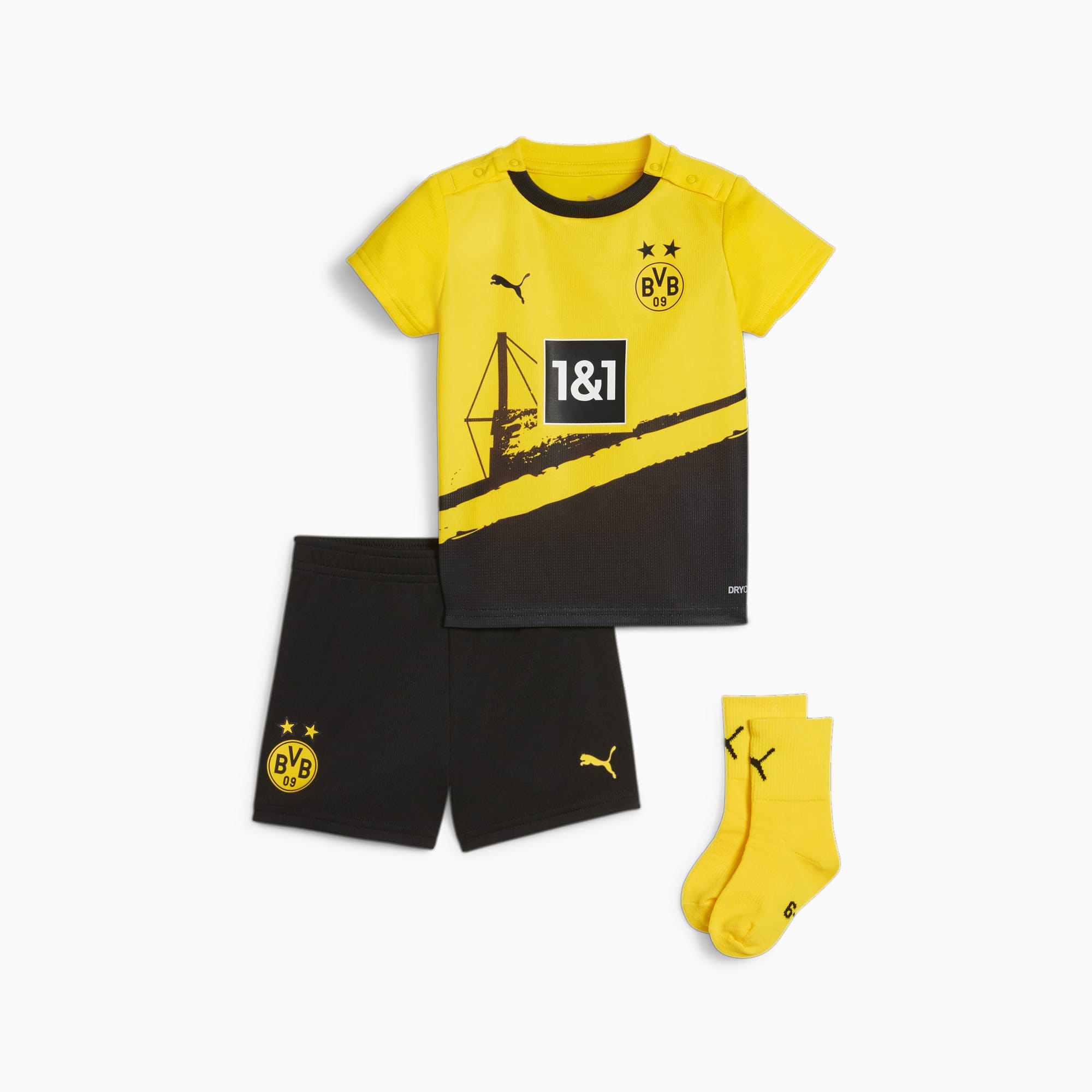 PUMA Borussia Dortmund 23/24 Home Toddlers' Babykit, Cyber Yellow/Black, Size 62